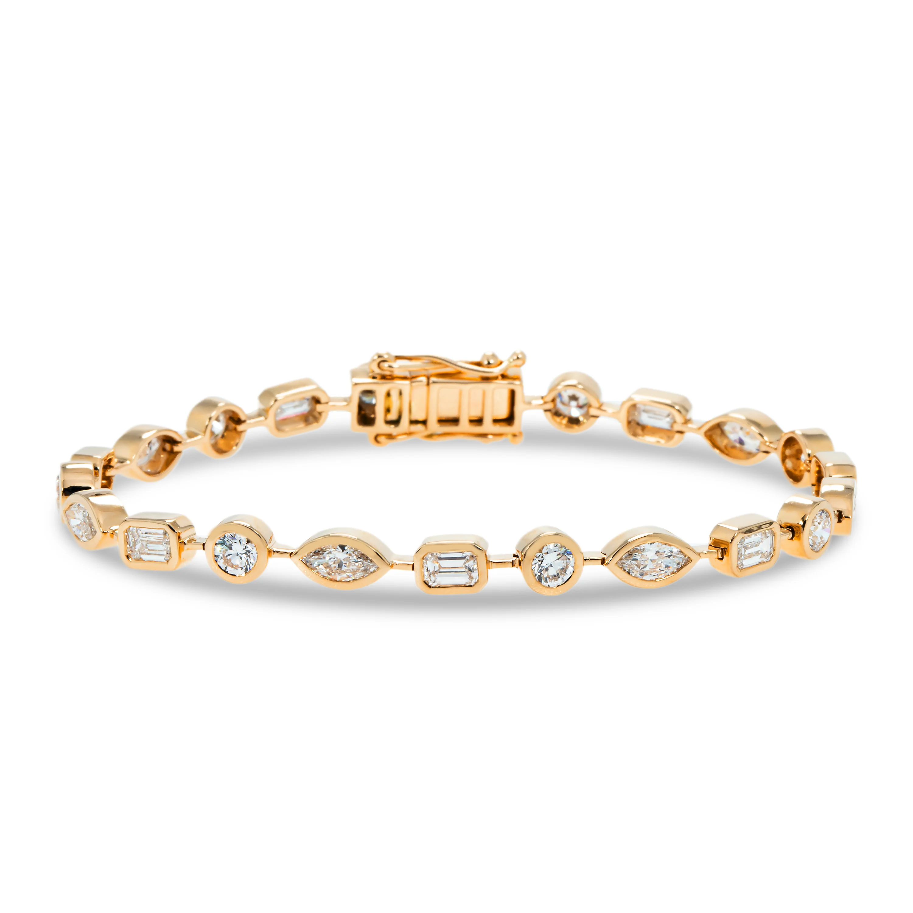 14K Rose Gold Bezel Set Multi Cut Diamond Satellite Bracelet 4.30ct