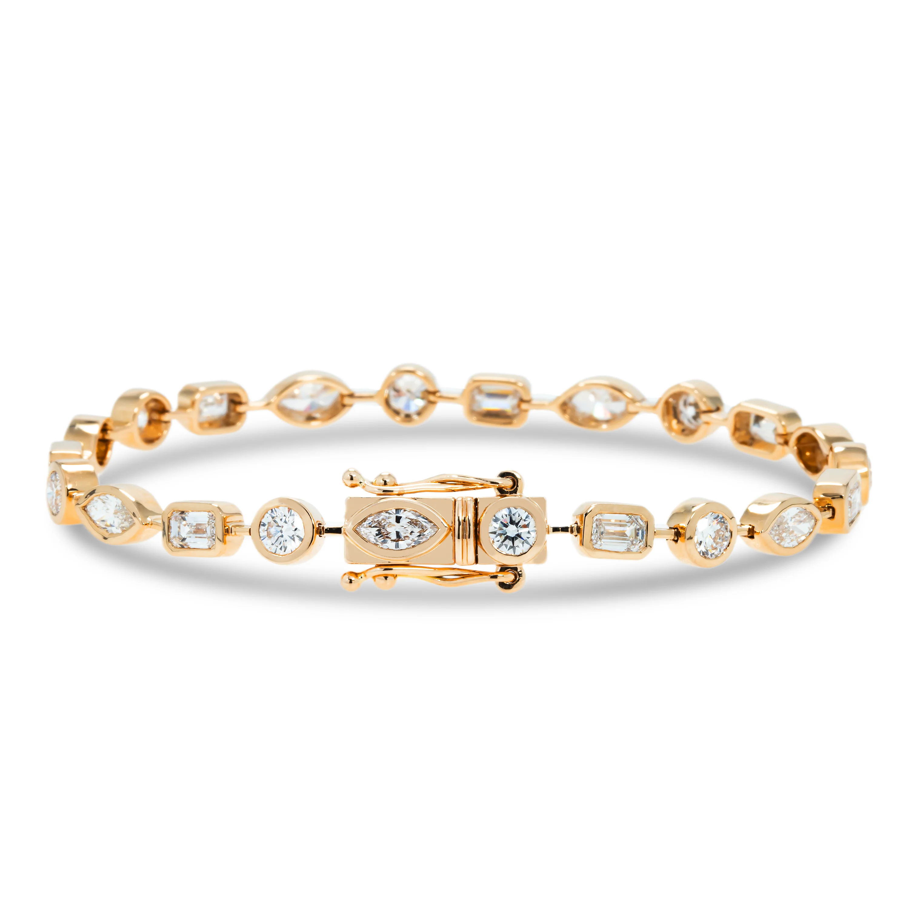 14K Rose Gold Bezel Set Multi Cut Diamond Satellite Bracelet 4.30ct - Image 3