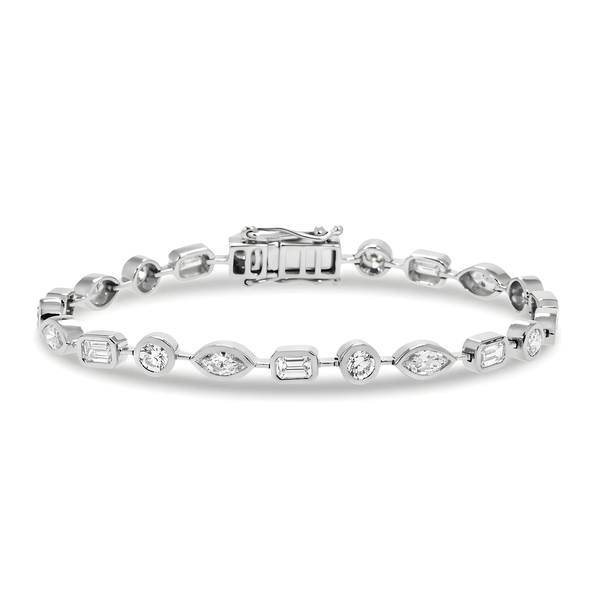 14K Rose Gold Bezel Set Multi Cut Diamond Satellite Bracelet 4.30ct - Image 5