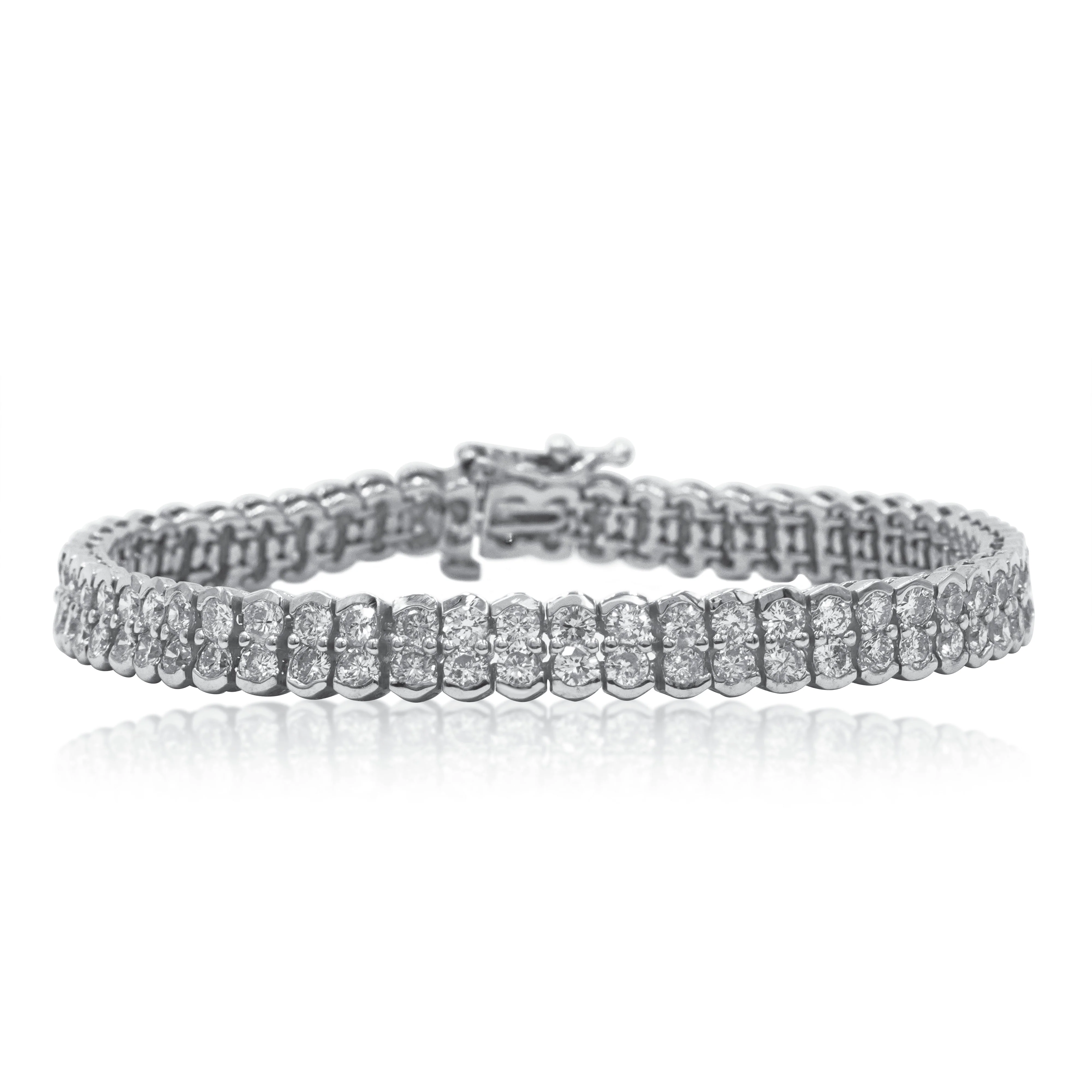 14K White Gold Double Row Round Diamond Tennis Bracelet 7.32ct