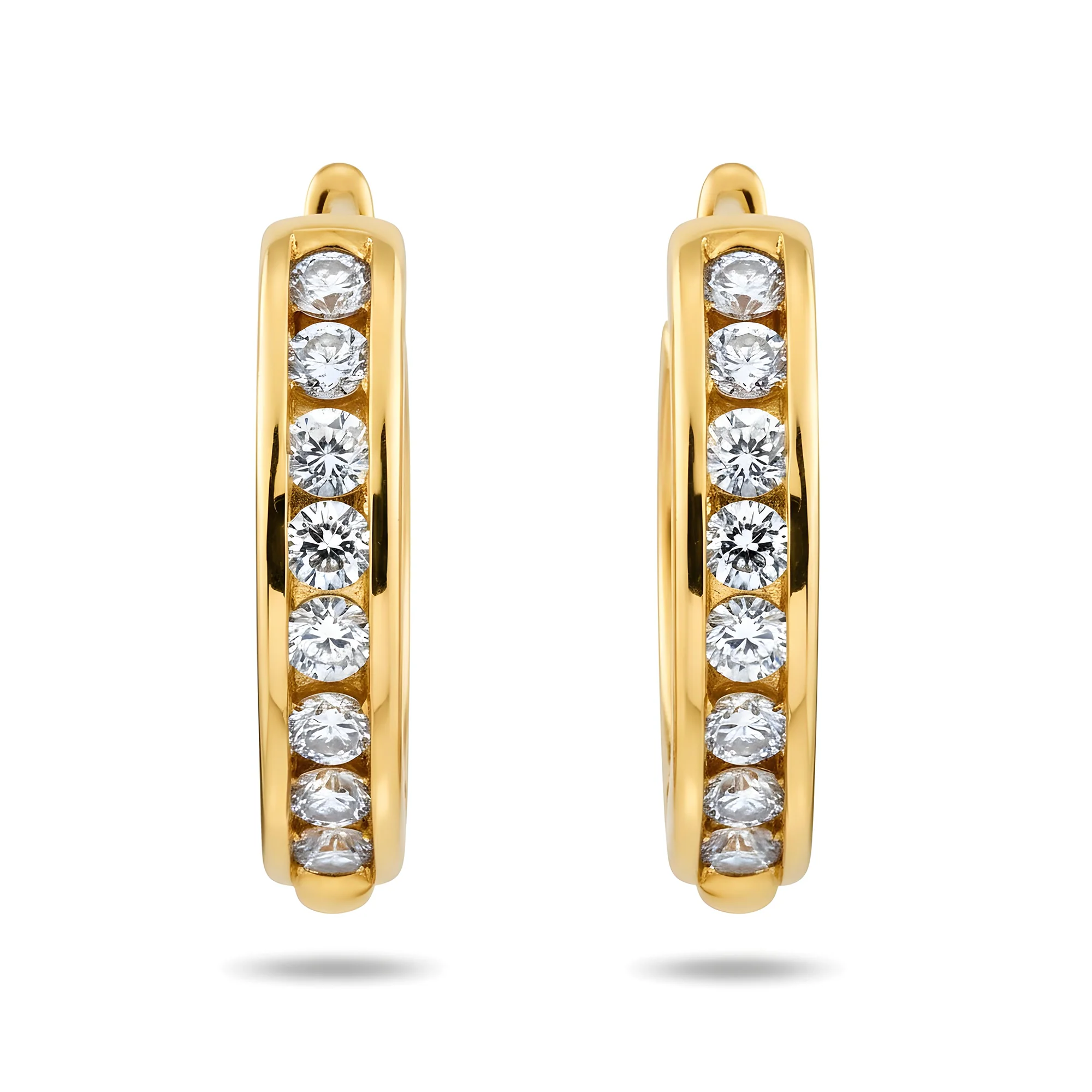 14K White Gold Channel Set Round Diamond Hoop Earrings 0.75ctw - Image 4