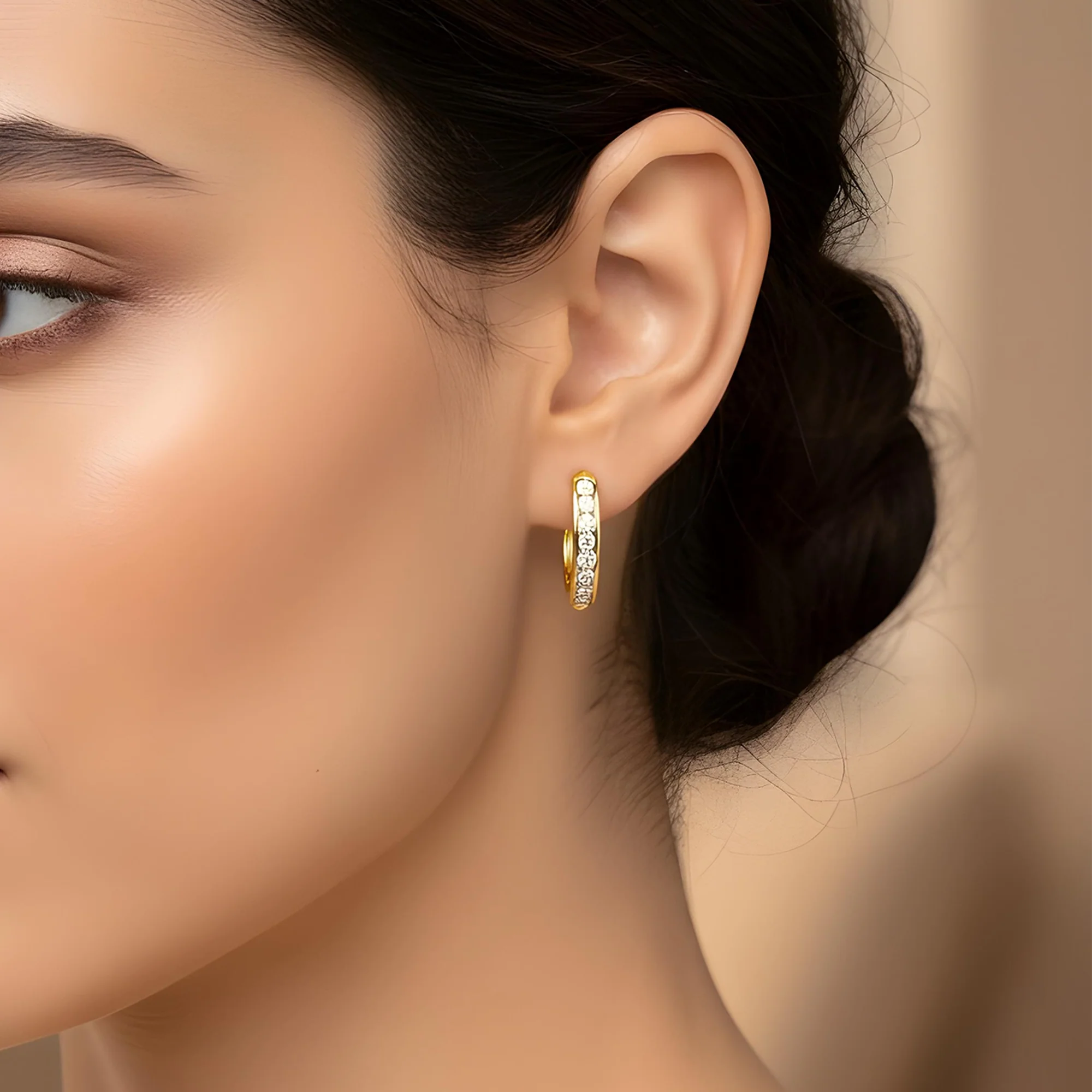 14K White Gold Channel Set Round Diamond Hoop Earrings 0.75ctw - Image 5