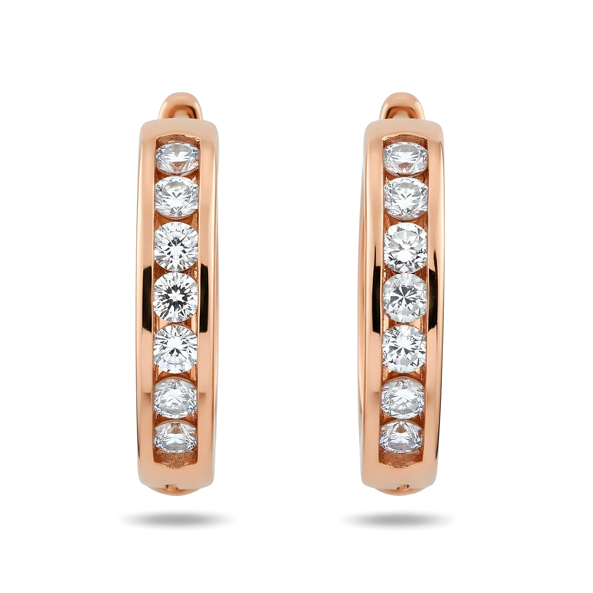 14K White Gold Channel Set Round Diamond Hoop Earrings 0.75ctw - Image 6
