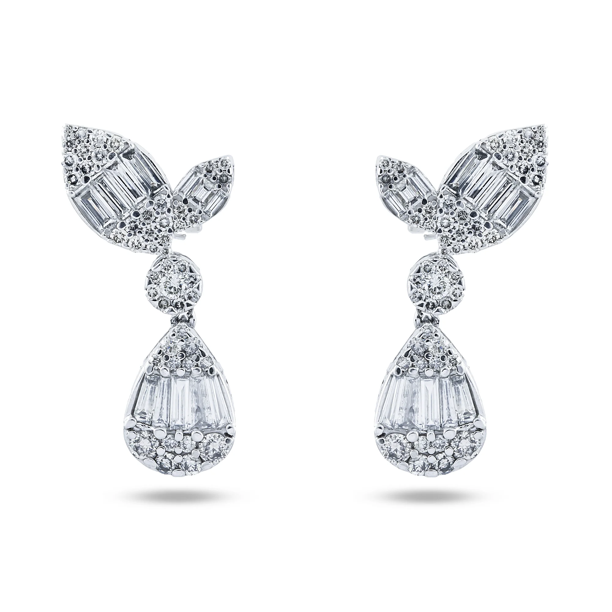 14K White Gold Citrus Diamond Drop Earrings 3.0ctw