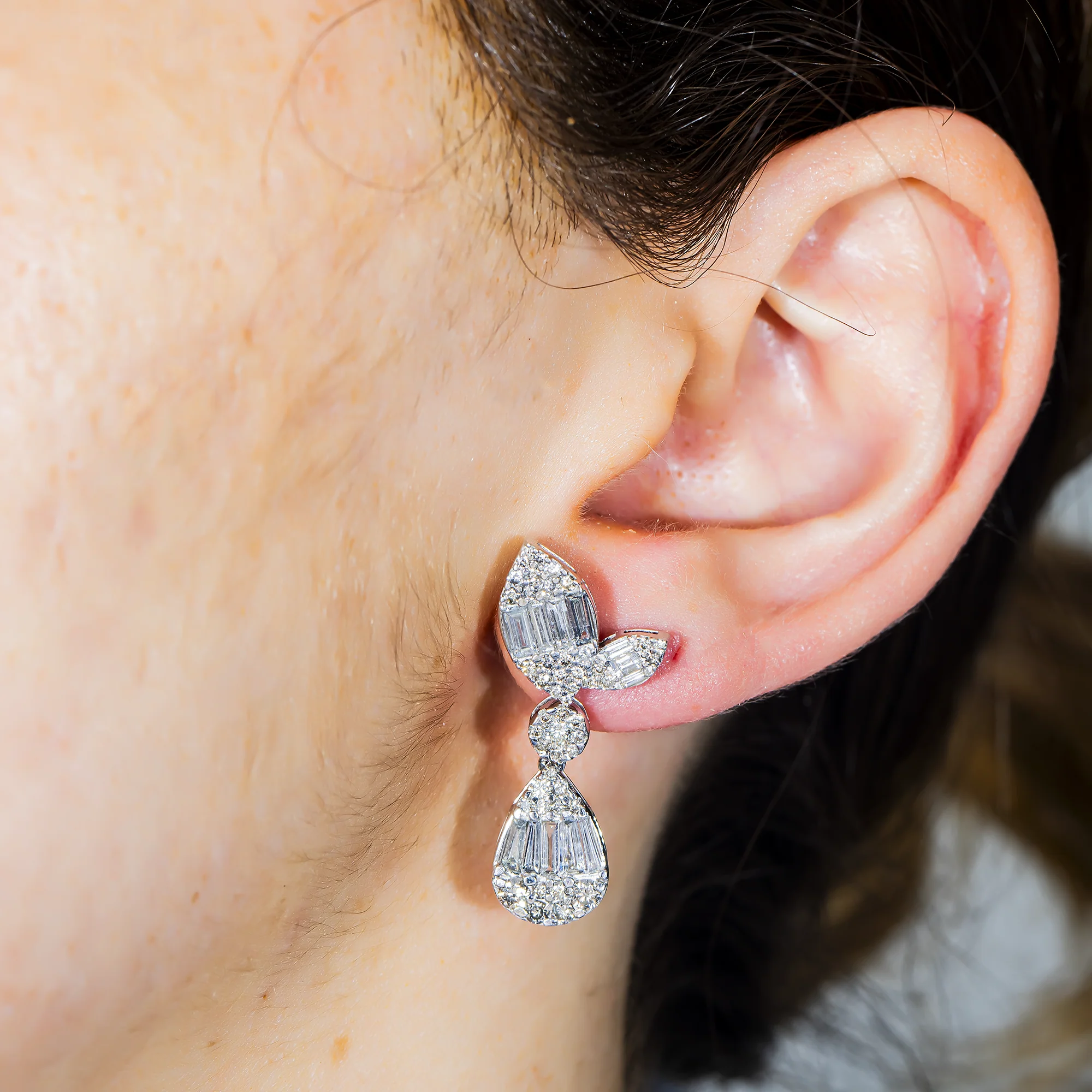 14K White Gold Citrus Diamond Drop Earrings 3.0ctw - Image 2