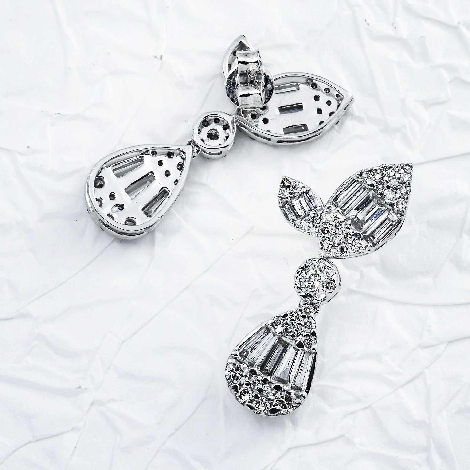 14K White Gold Citrus Diamond Drop Earrings 3.0ctw - Image 3