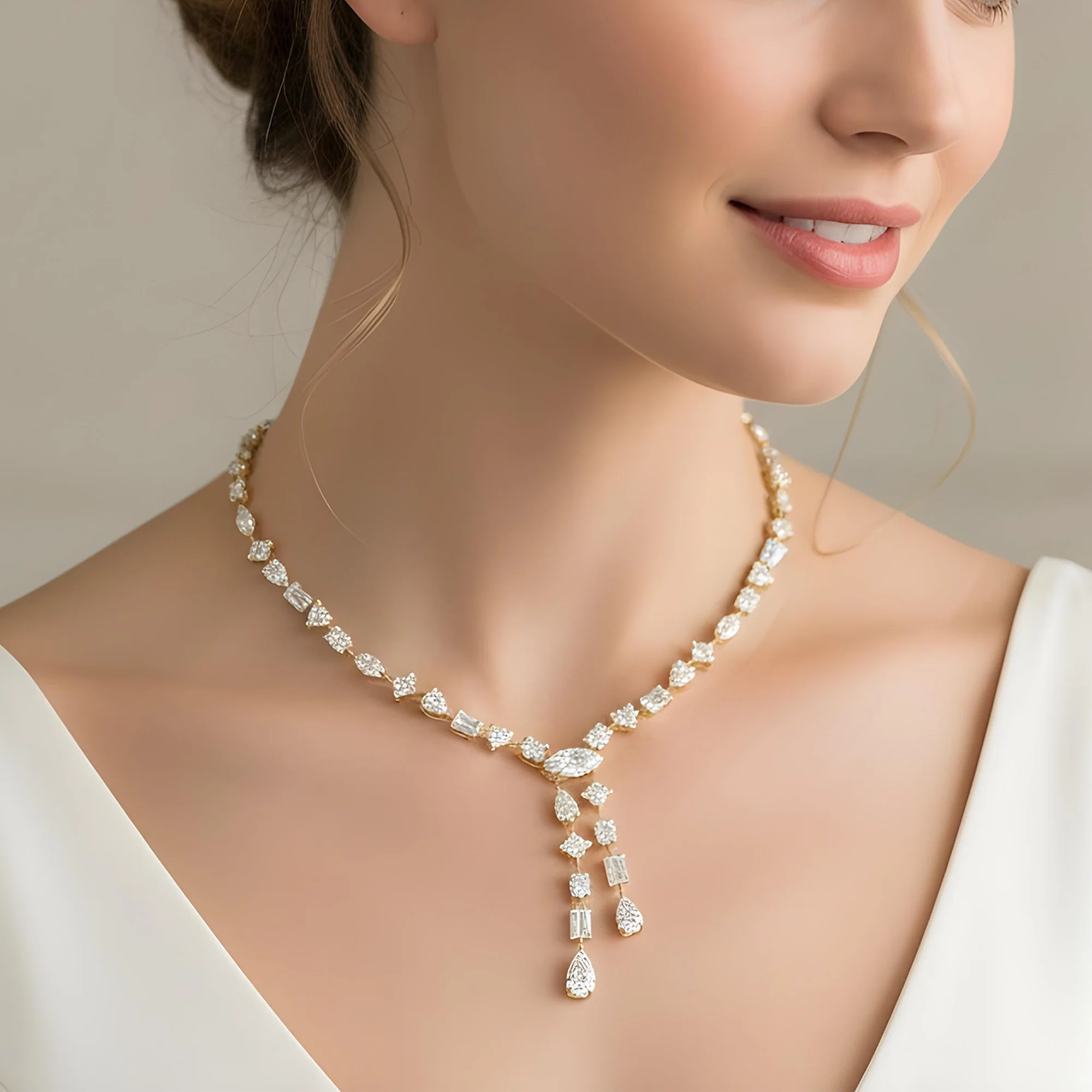 14K White Gold Combination Cut Diamond Drop Necklace 24.92ct - Image 5