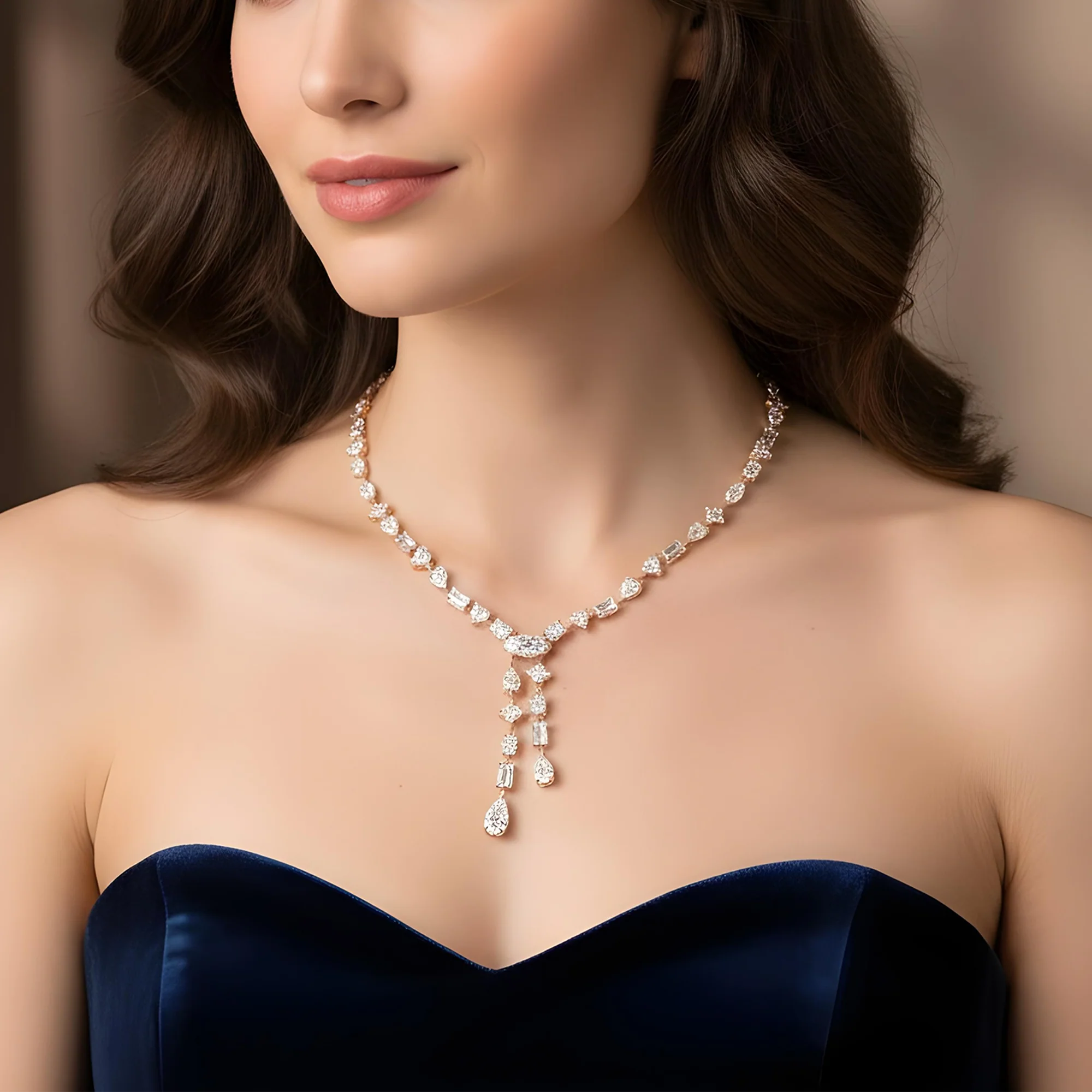 14K White Gold Combination Cut Diamond Drop Necklace 24.92ct - Image 7