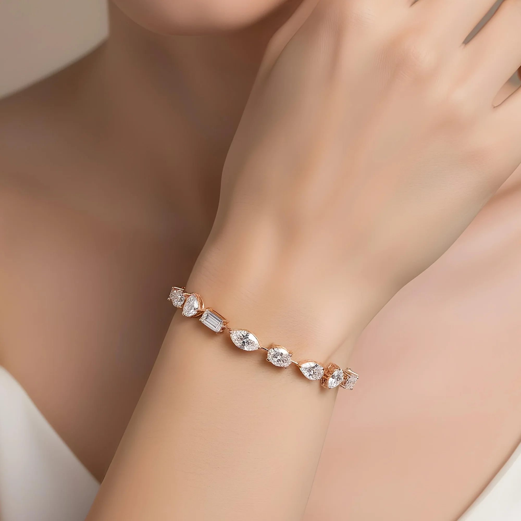 14K White Gold Combination Cut Diamond Satellite Bracelet 18.43ct - Image 7