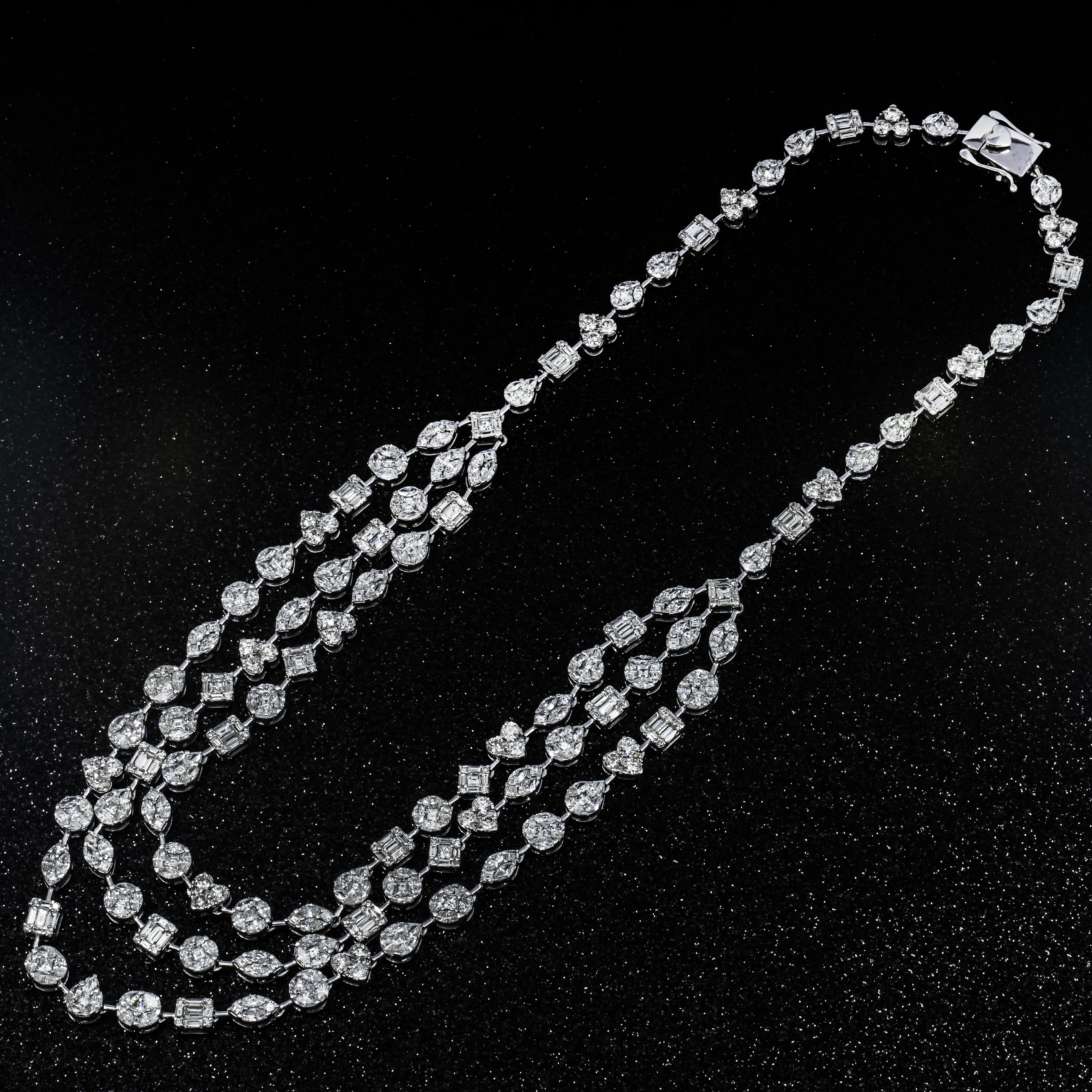 14K White Gold Combination Cut Diamond Triple Row Necklace 29.62ct - Image 3