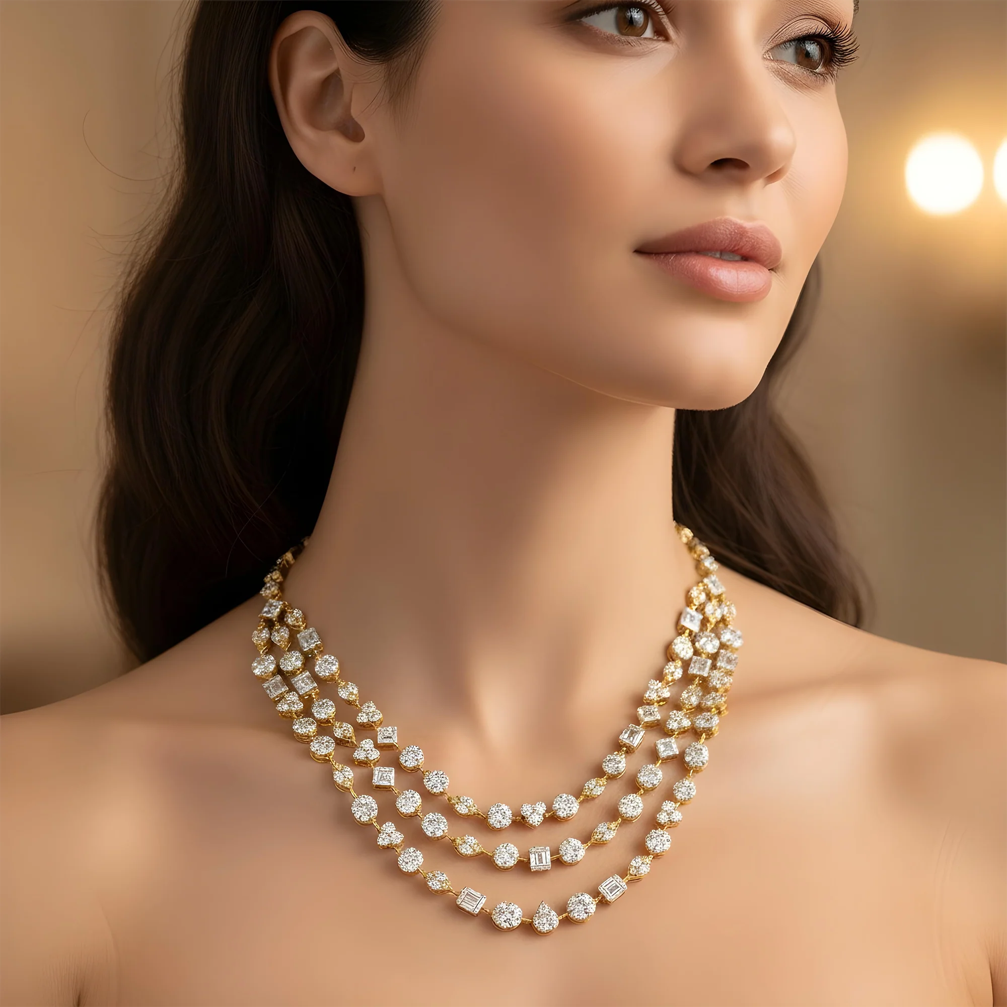 14K White Gold Combination Cut Diamond Triple Row Necklace 29.62ct - Image 6