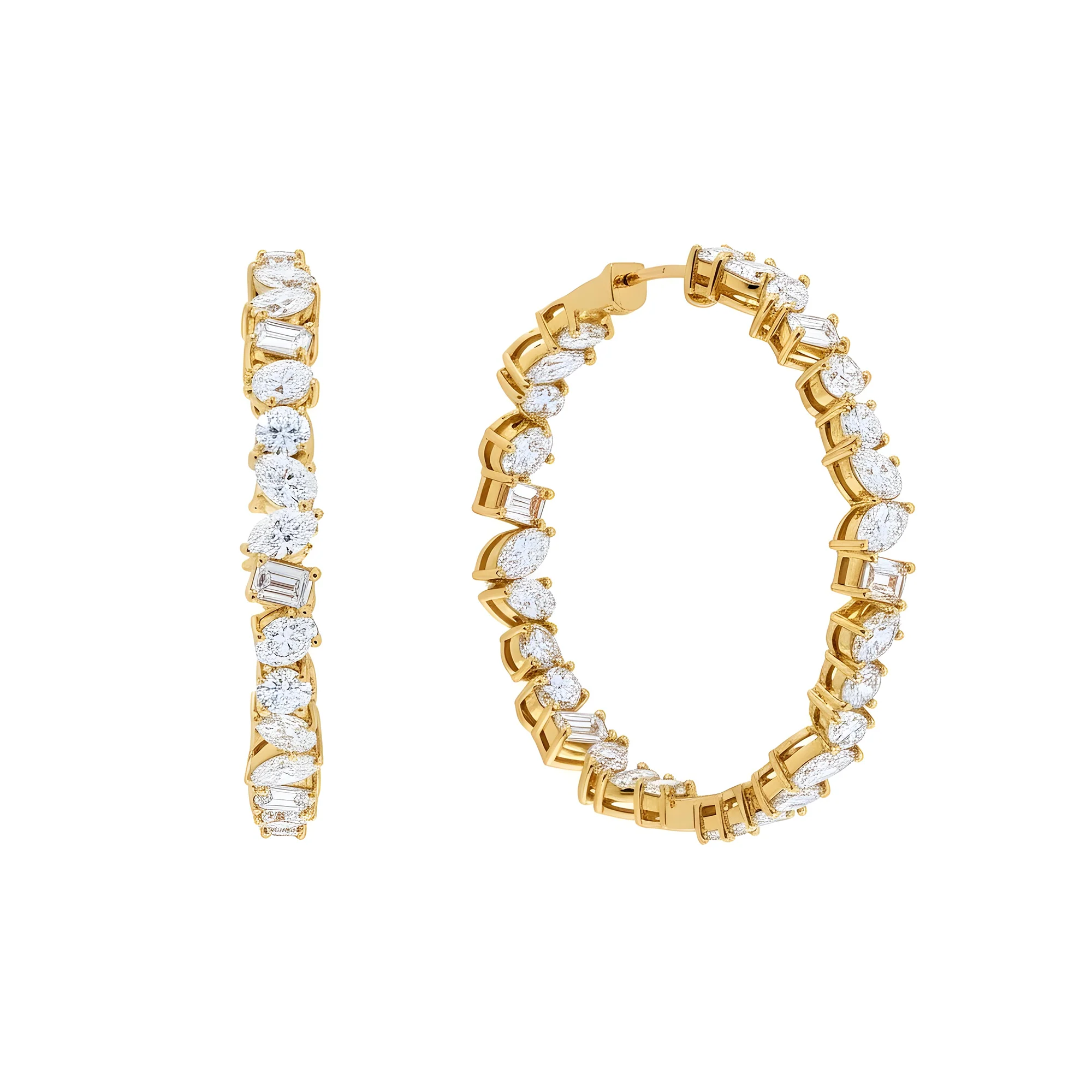 14K White Gold Commination Cut Diamond Inside Out Hoop Earrings 10.66ctw - Image 4