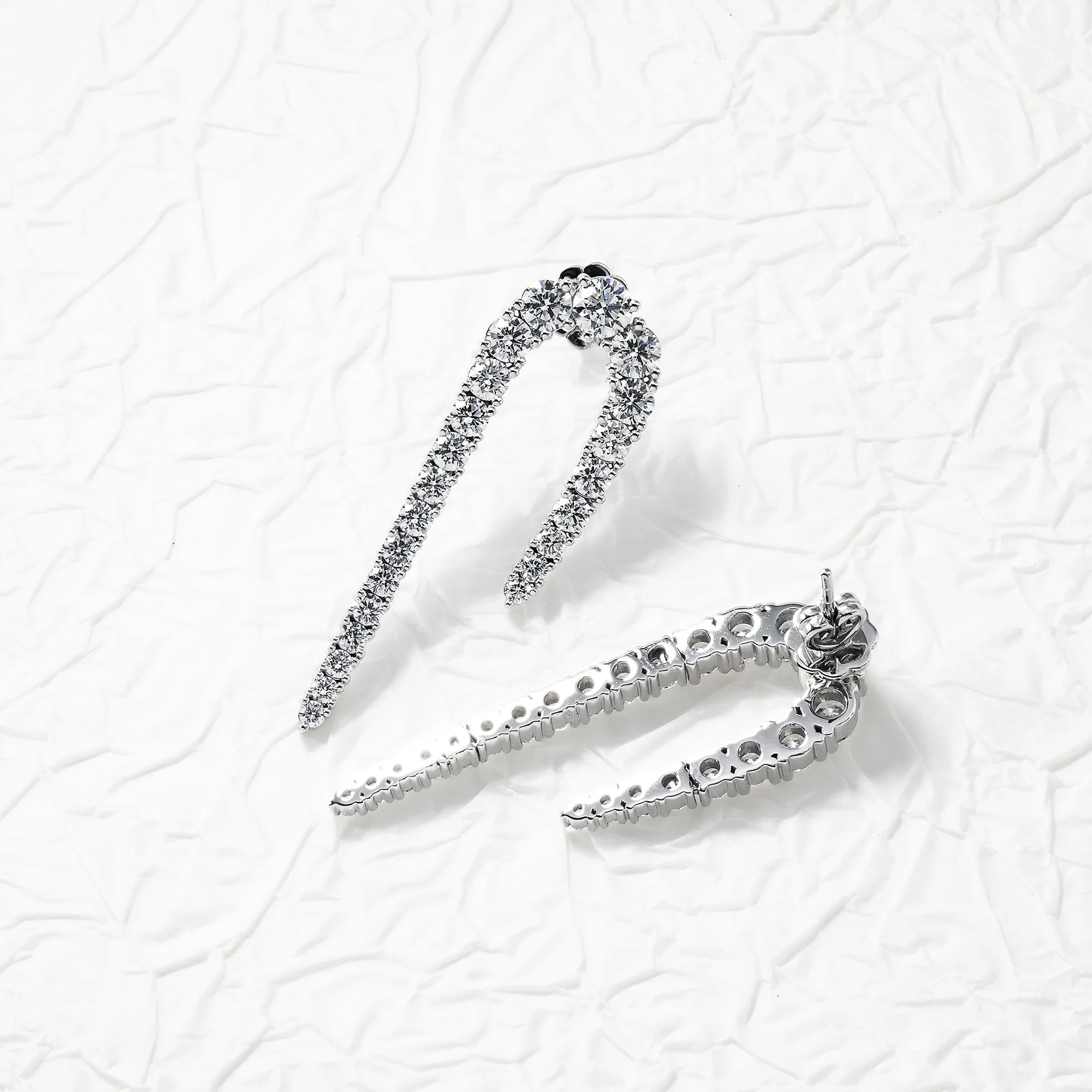14K White Gold Curved Round Diamond Drop Earrings 5.05ctw - Image 3