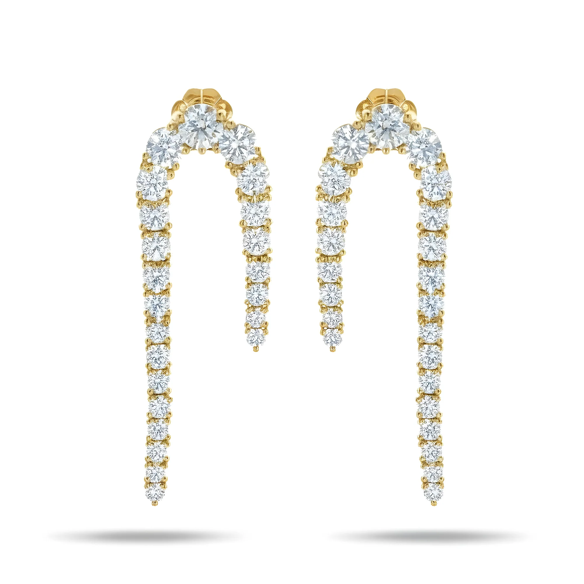 14K White Gold Curved Round Diamond Drop Earrings 5.05ctw - Image 4