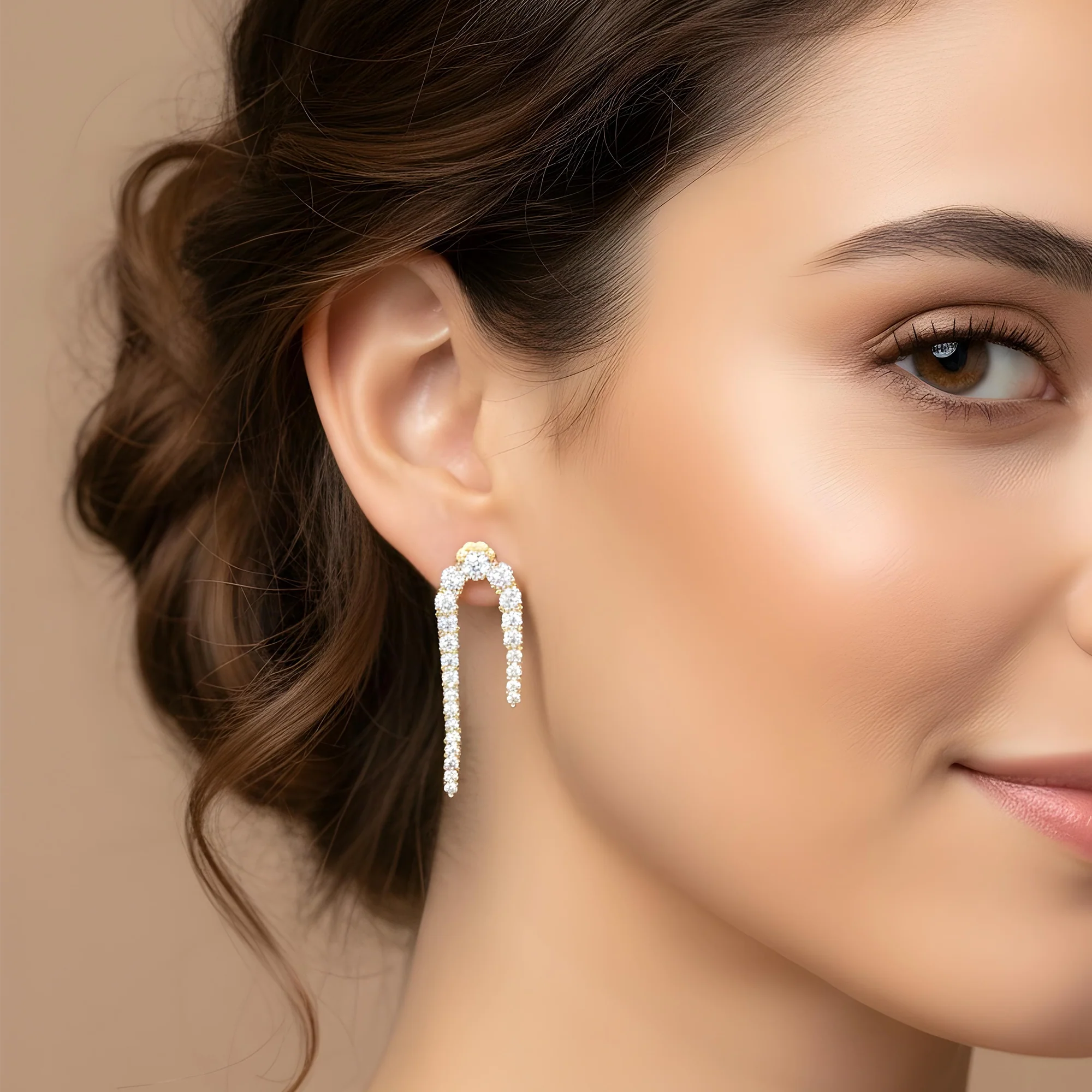 14K White Gold Curved Round Diamond Drop Earrings 5.05ctw - Image 5