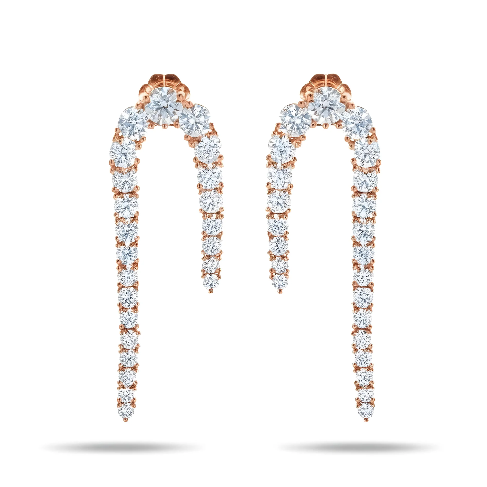 14K White Gold Curved Round Diamond Drop Earrings 5.05ctw - Image 6