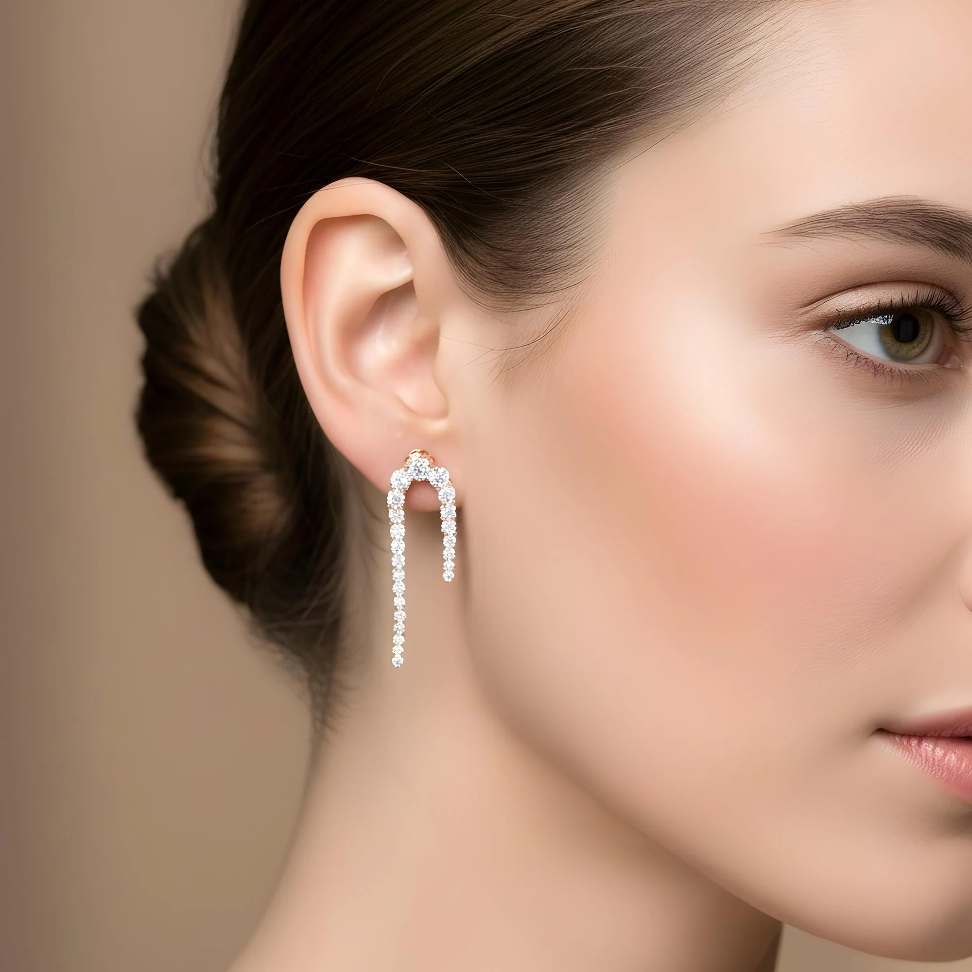 14K White Gold Curved Round Diamond Drop Earrings 5.05ctw - Image 7