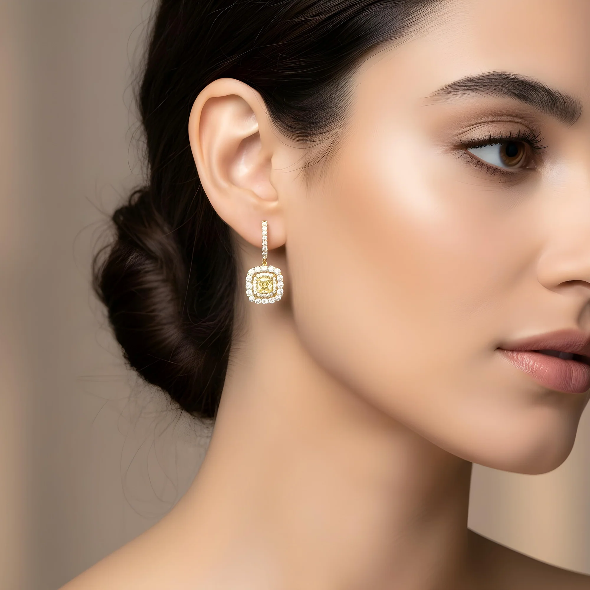 14K White Gold Cushion Cut Canary Yellow Diamond Drop Earrings 2.87ctw - Image 5