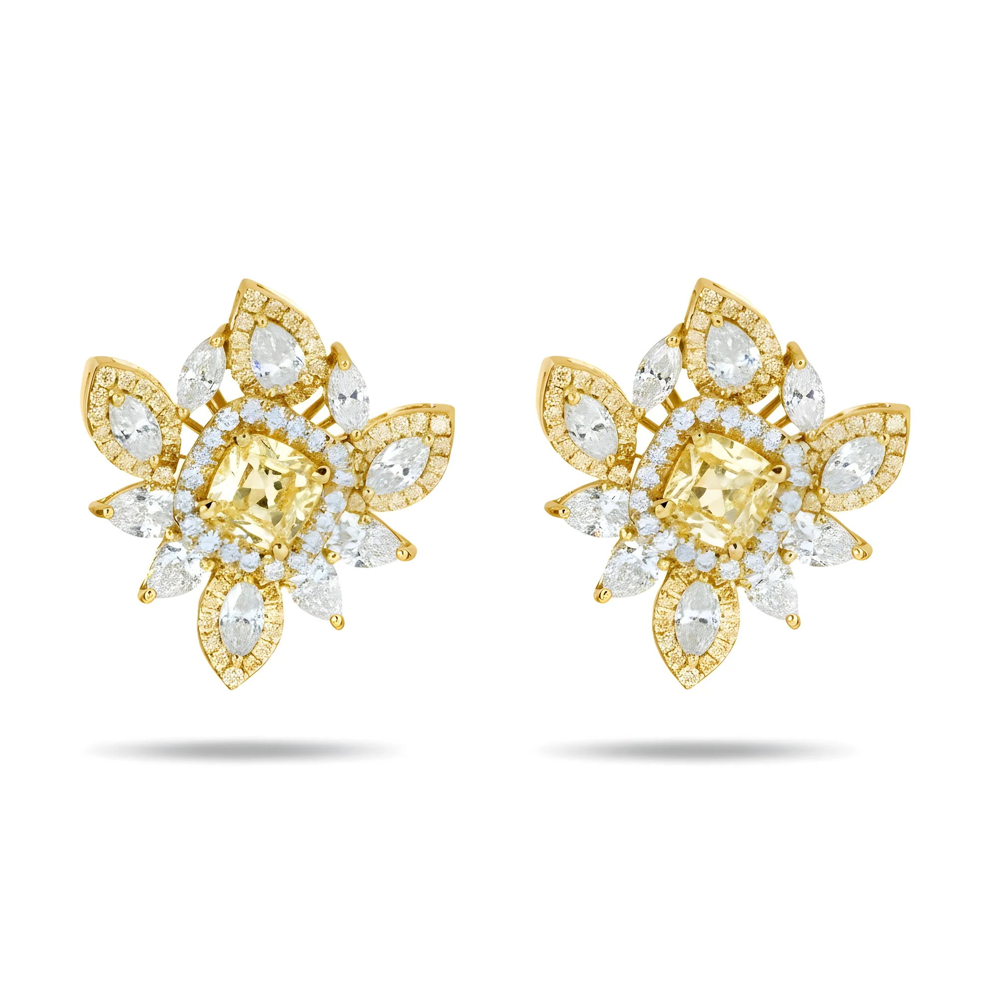 14K White Gold Canary Yellow Diamond Cluster Stud Earrings 5.16ctw - Image 4