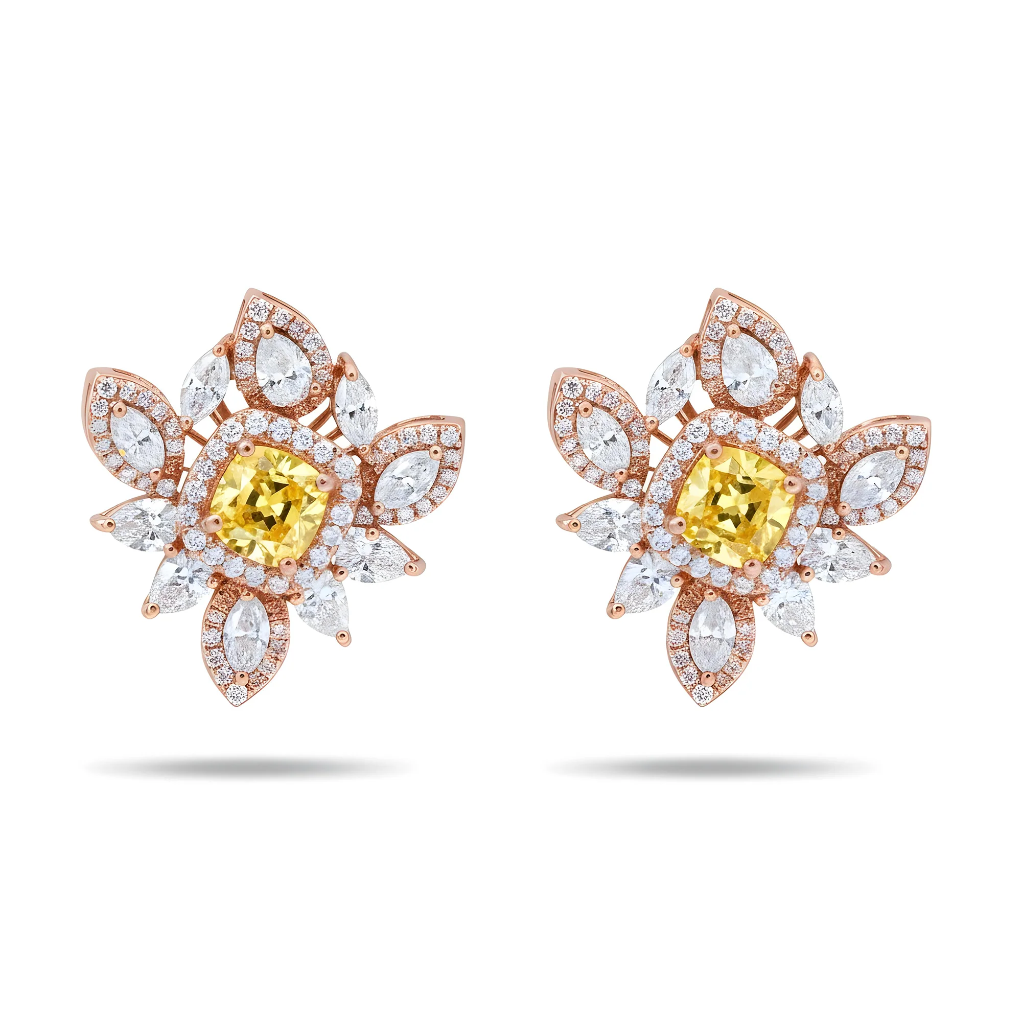 14K White Gold Canary Yellow Diamond Cluster Stud Earrings 5.16ctw - Image 6
