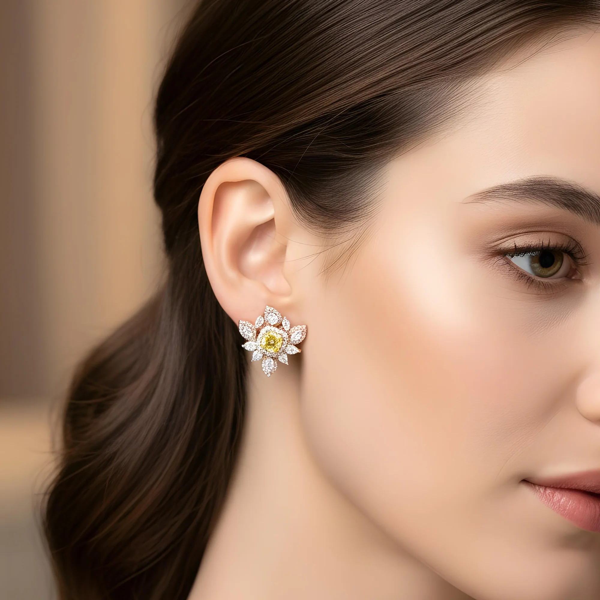 14K White Gold Canary Yellow Diamond Cluster Stud Earrings 5.16ctw - Image 7
