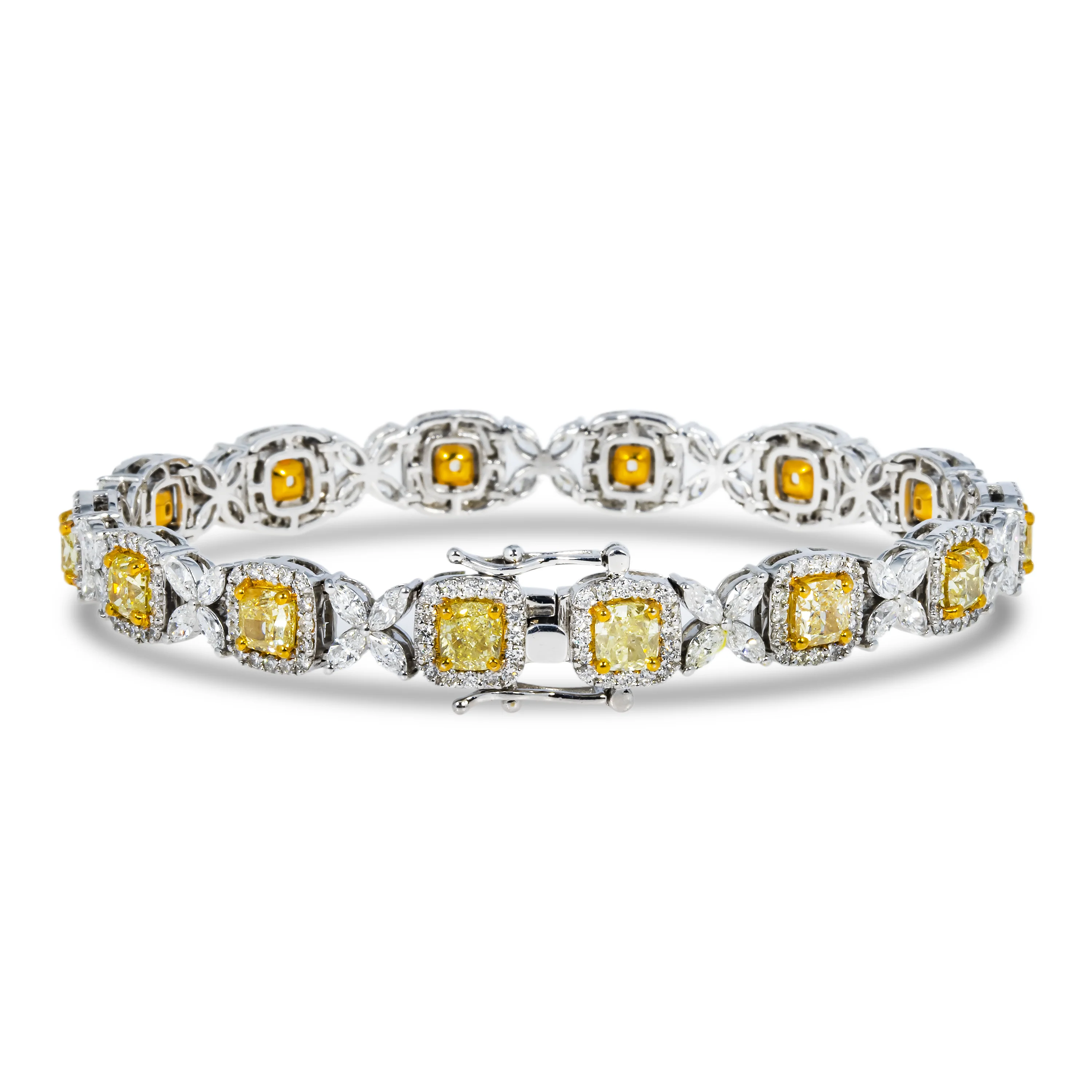 14K White Gold Cushion Cut Canary Yellow Diamond Bracelet 12.46ct - Image 3
