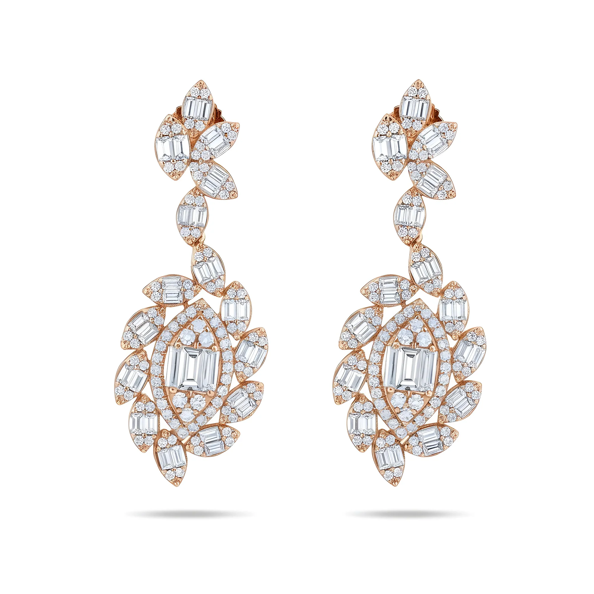 14K White Gold Detailed Diamond Drop Earrings 5.18ctw - Image 6