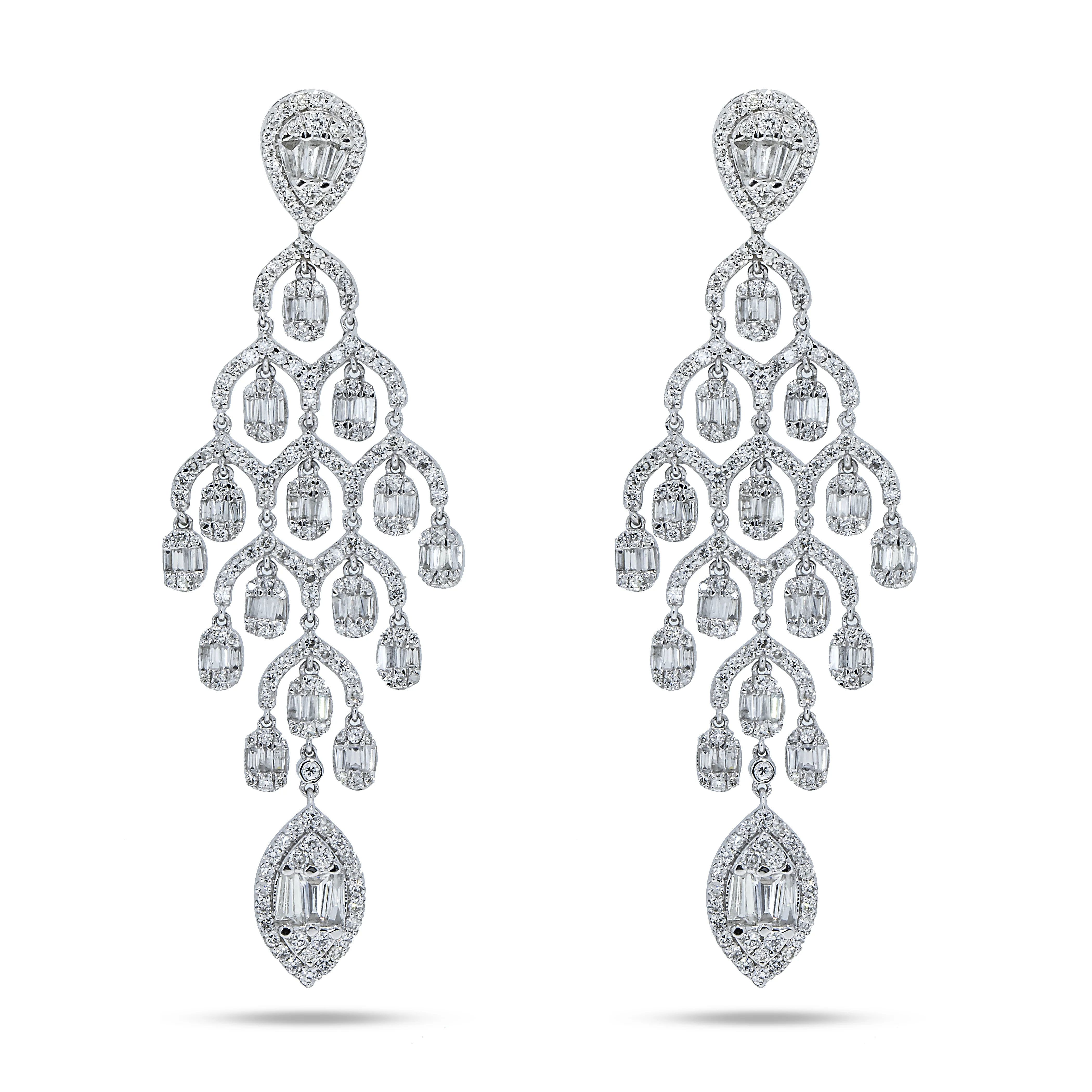 14K White Gold Diamond Chandelier Drop Earrings 4.97ctw