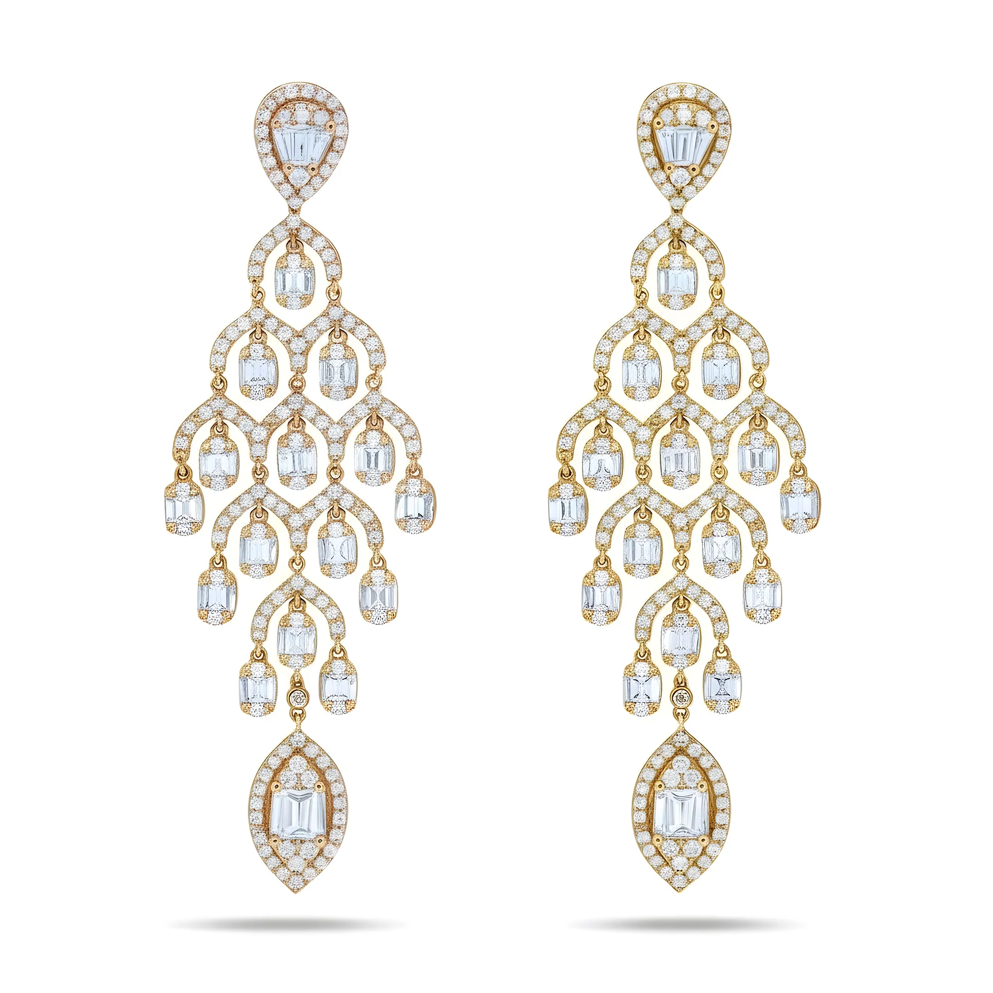 14K White Gold Diamond Chandelier Drop Earrings 4.97ctw - Image 4