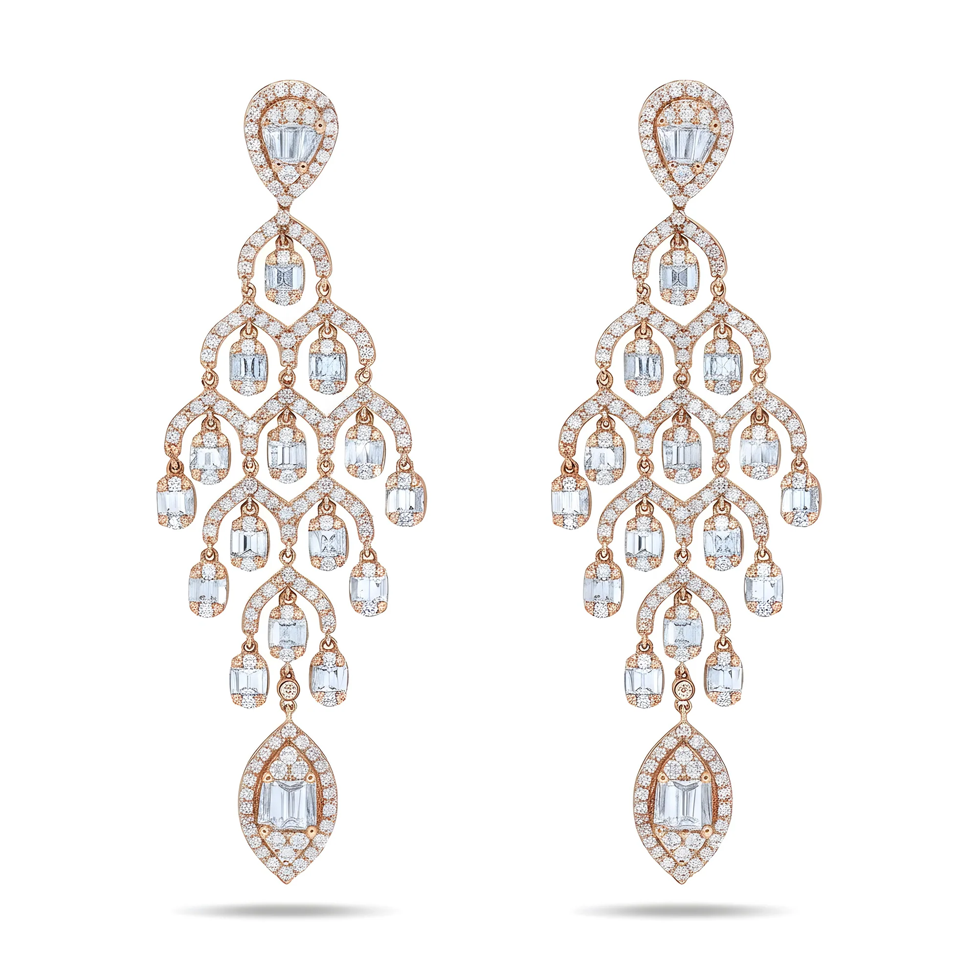 14K White Gold Diamond Chandelier Drop Earrings 4.97ctw - Image 6