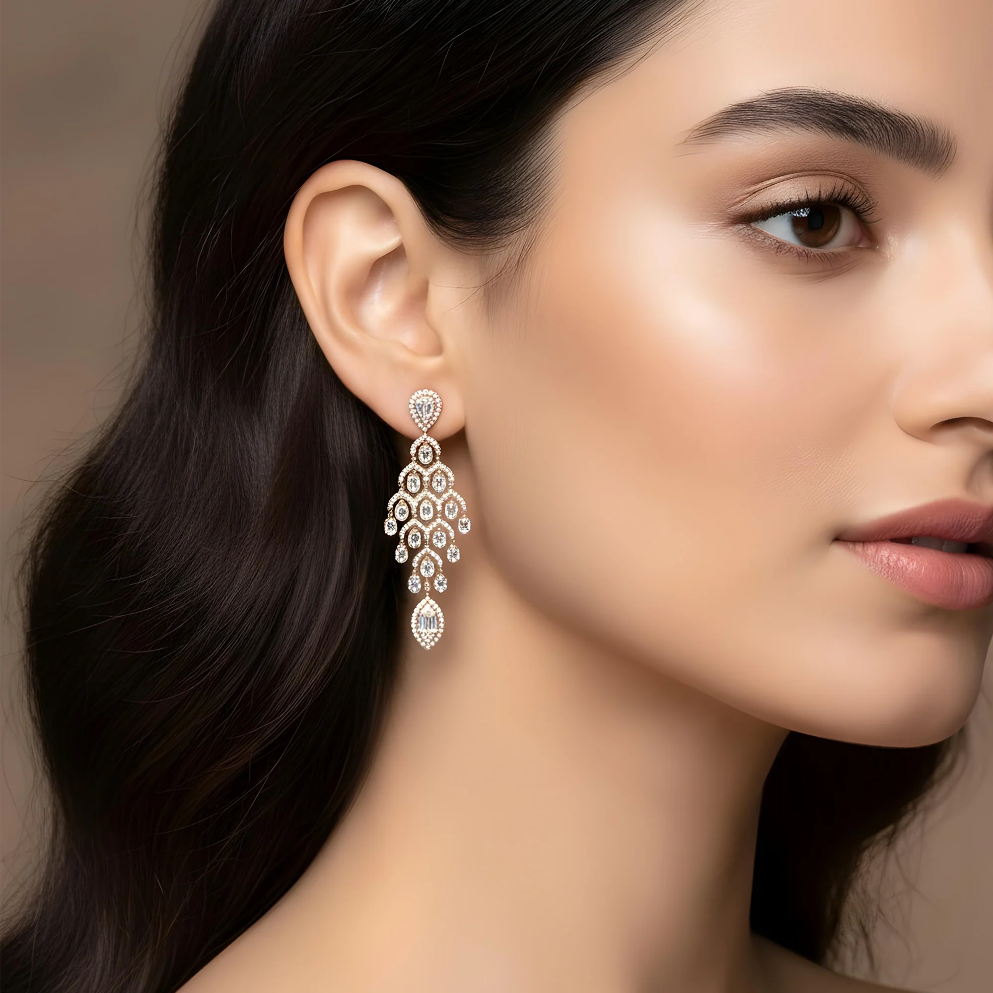 14K White Gold Diamond Chandelier Drop Earrings 4.97ctw - Image 7
