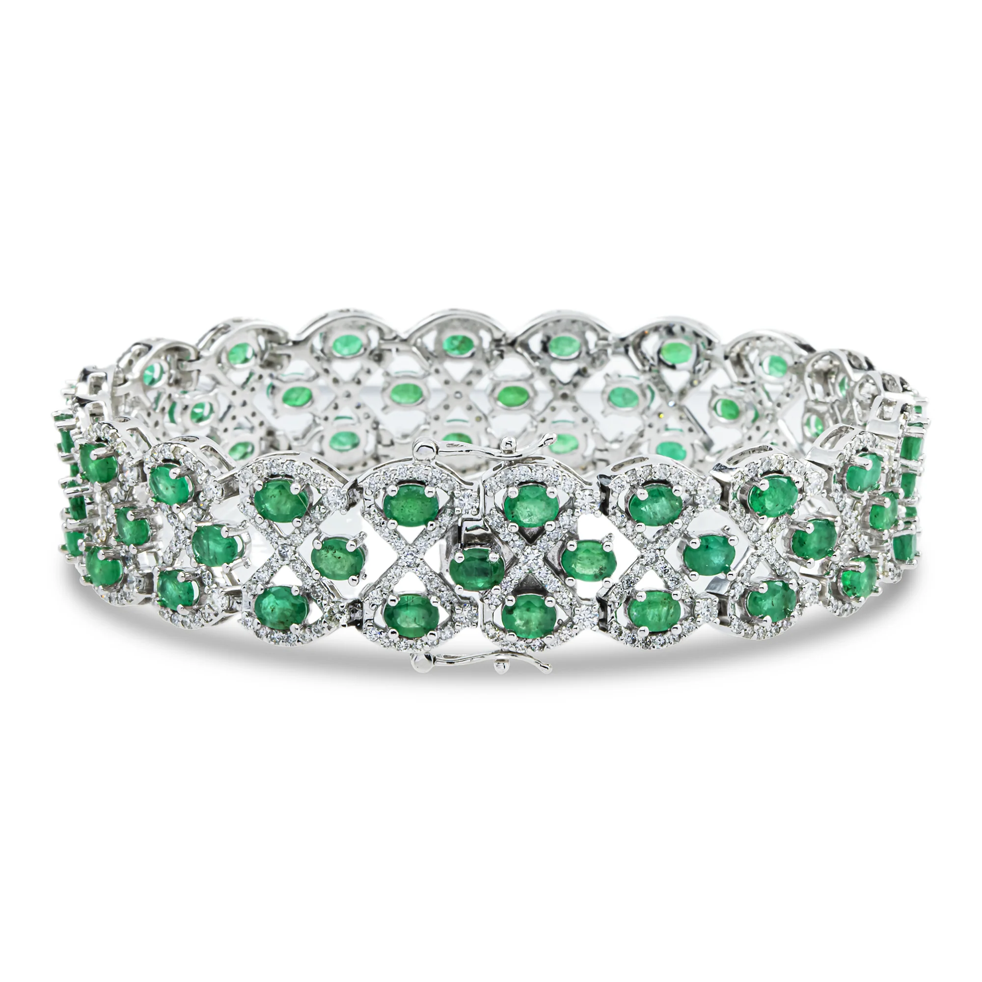 14K White Gold Enchanted Garden Emerald & Diamond Bracelet - Image 3