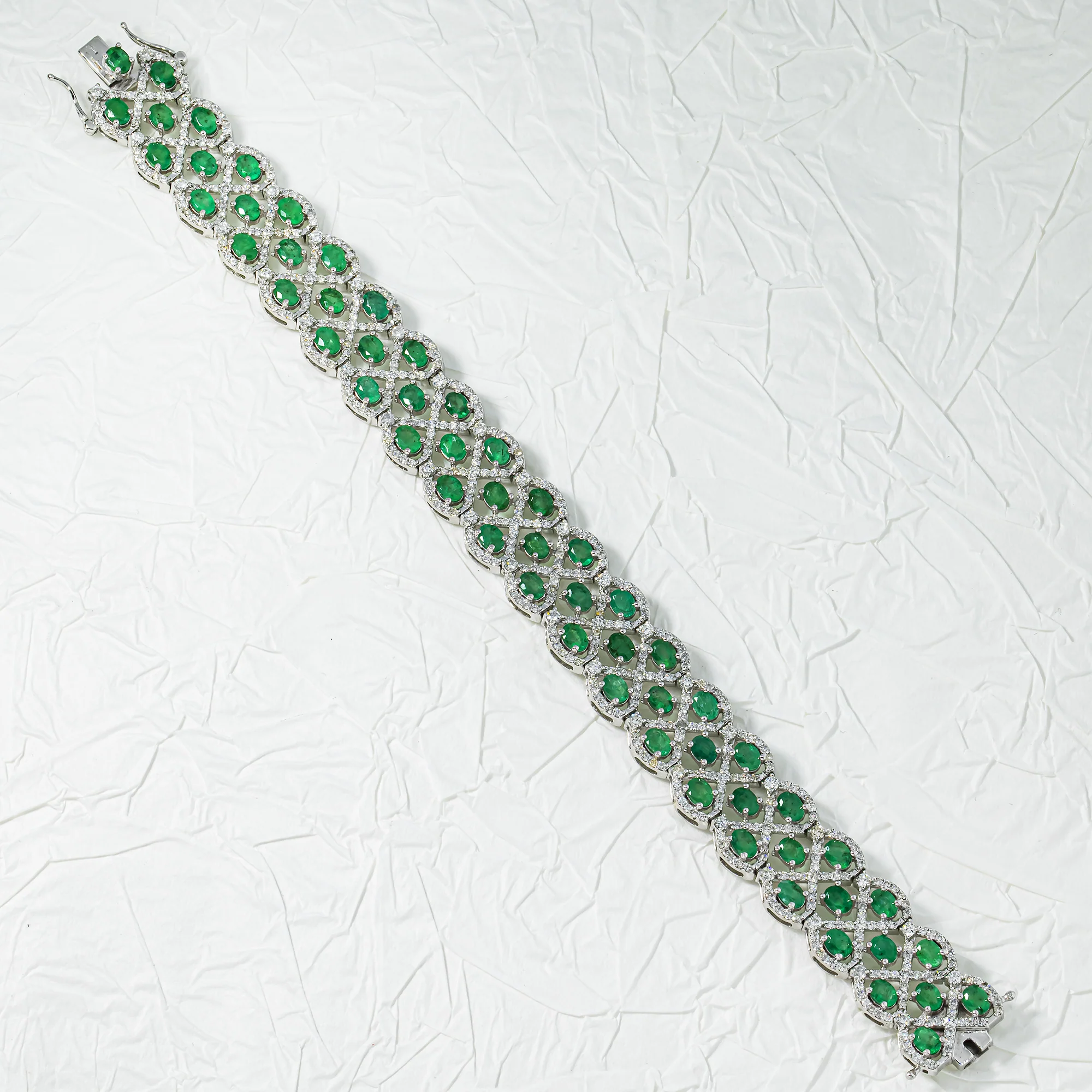 14K White Gold Enchanted Garden Emerald & Diamond Bracelet - Image 4