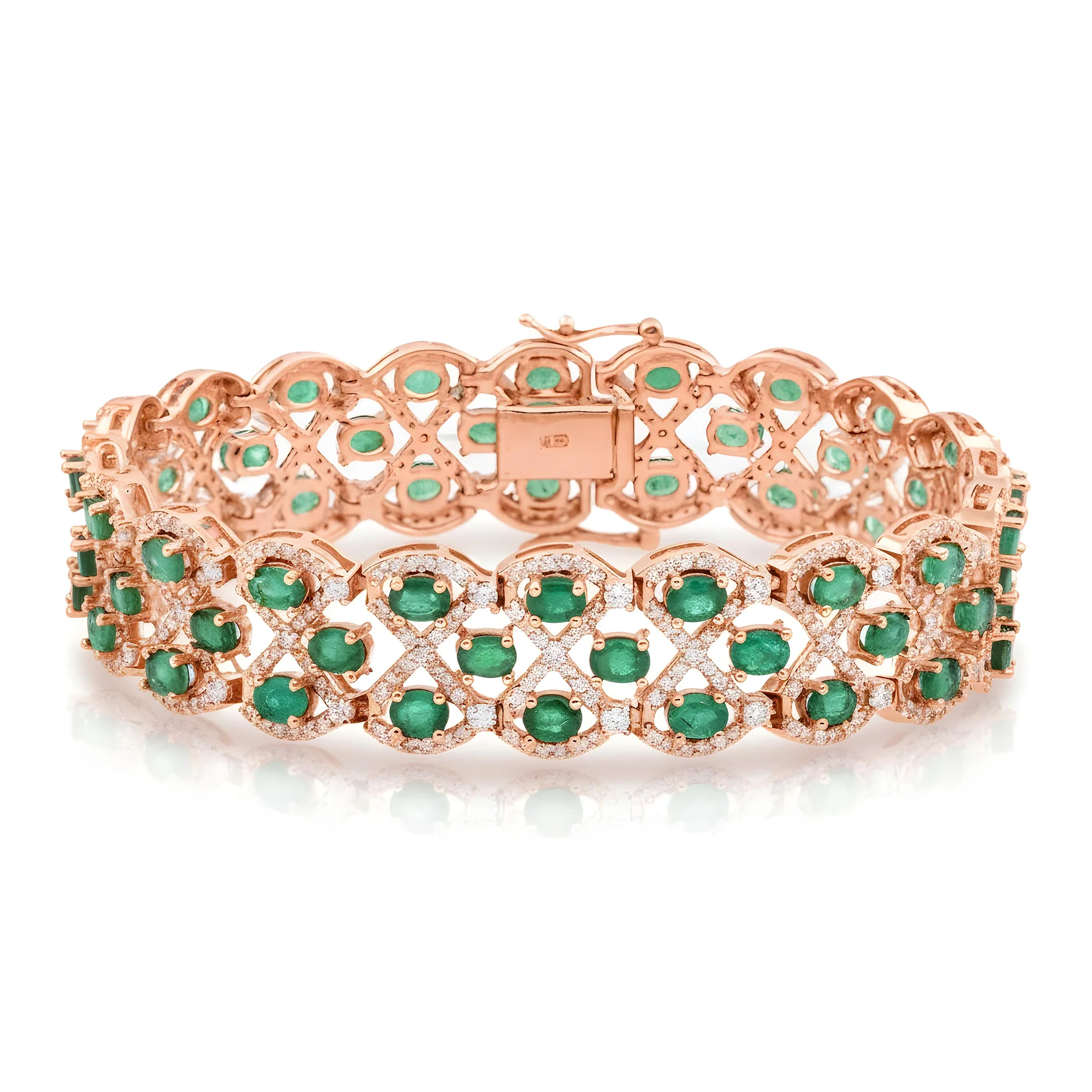 14K White Gold Enchanted Garden Emerald & Diamond Bracelet - Image 7
