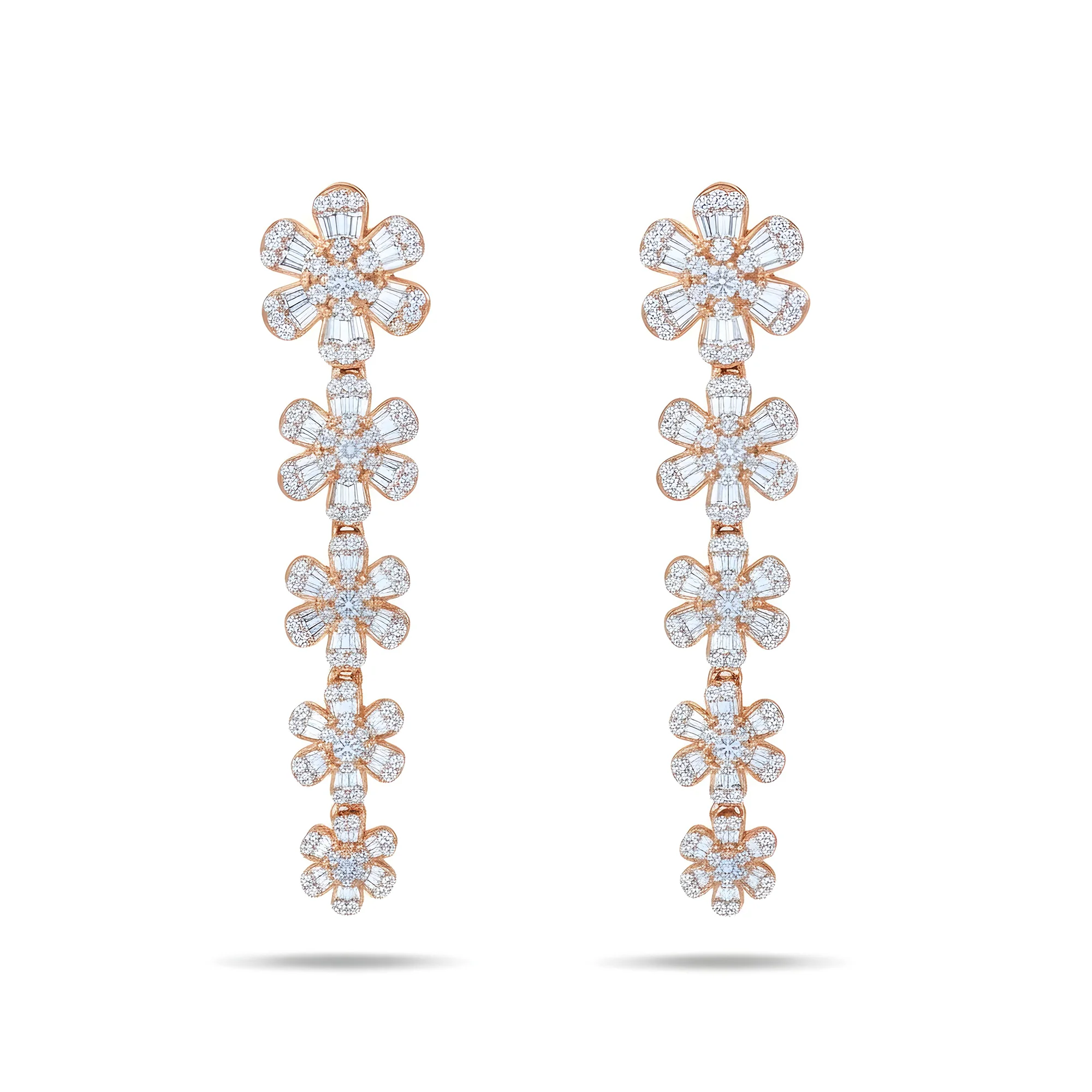 14K White Gold Diamond Flower Vine Drop Earrings 2.47ctw - Image 6
