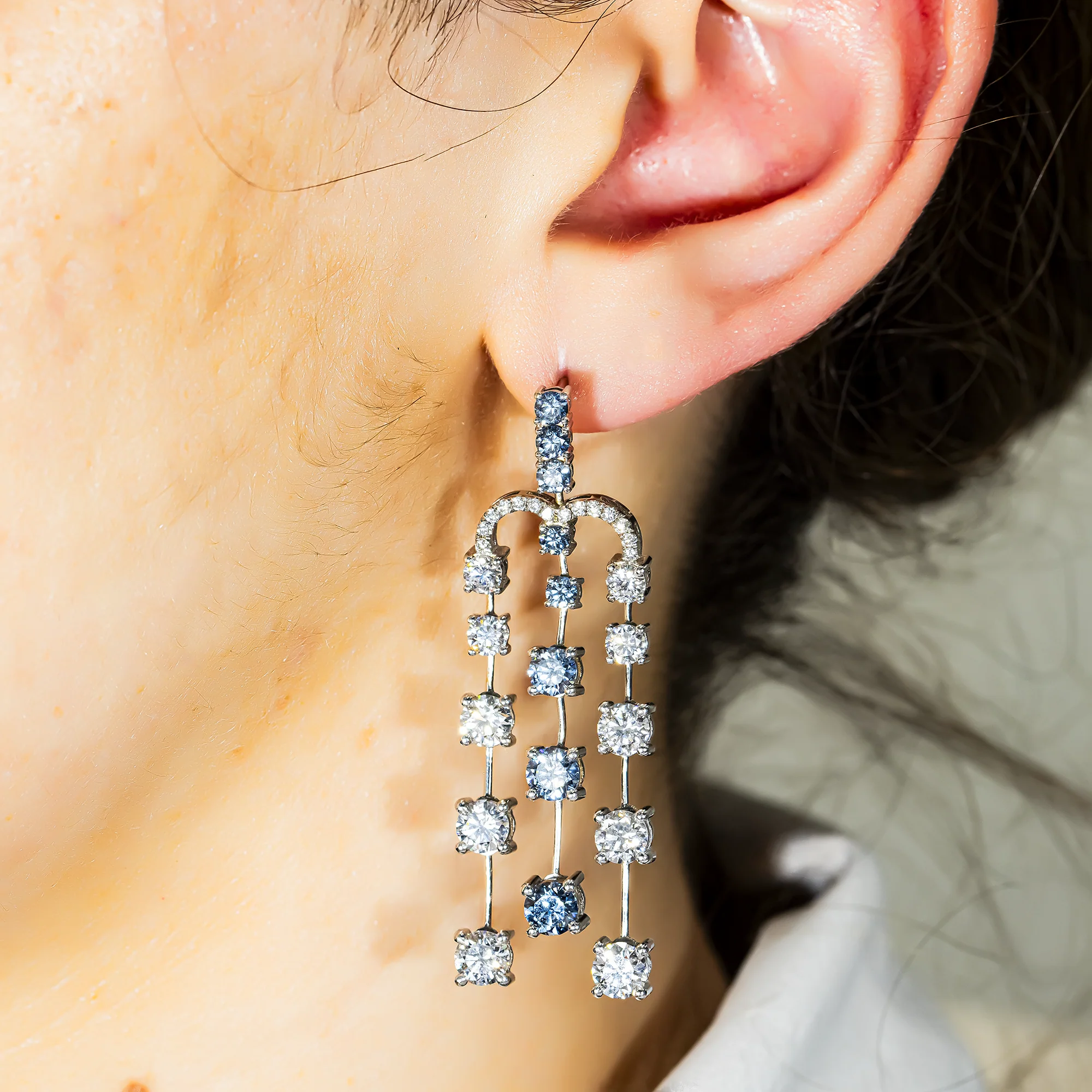 14K White Gold Diamond Rain Fall Drop Earrings 8.95ctw - Image 2