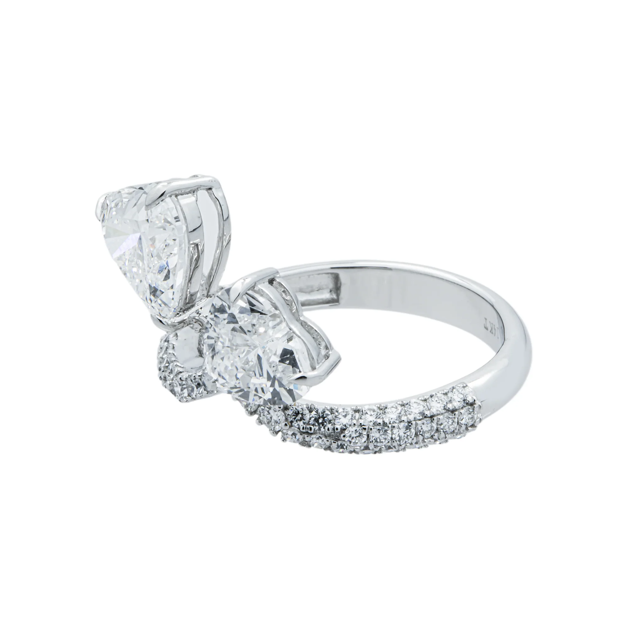 14K White Gold Double Heart & Round Diamond Ring 3.58ctw - Image 3