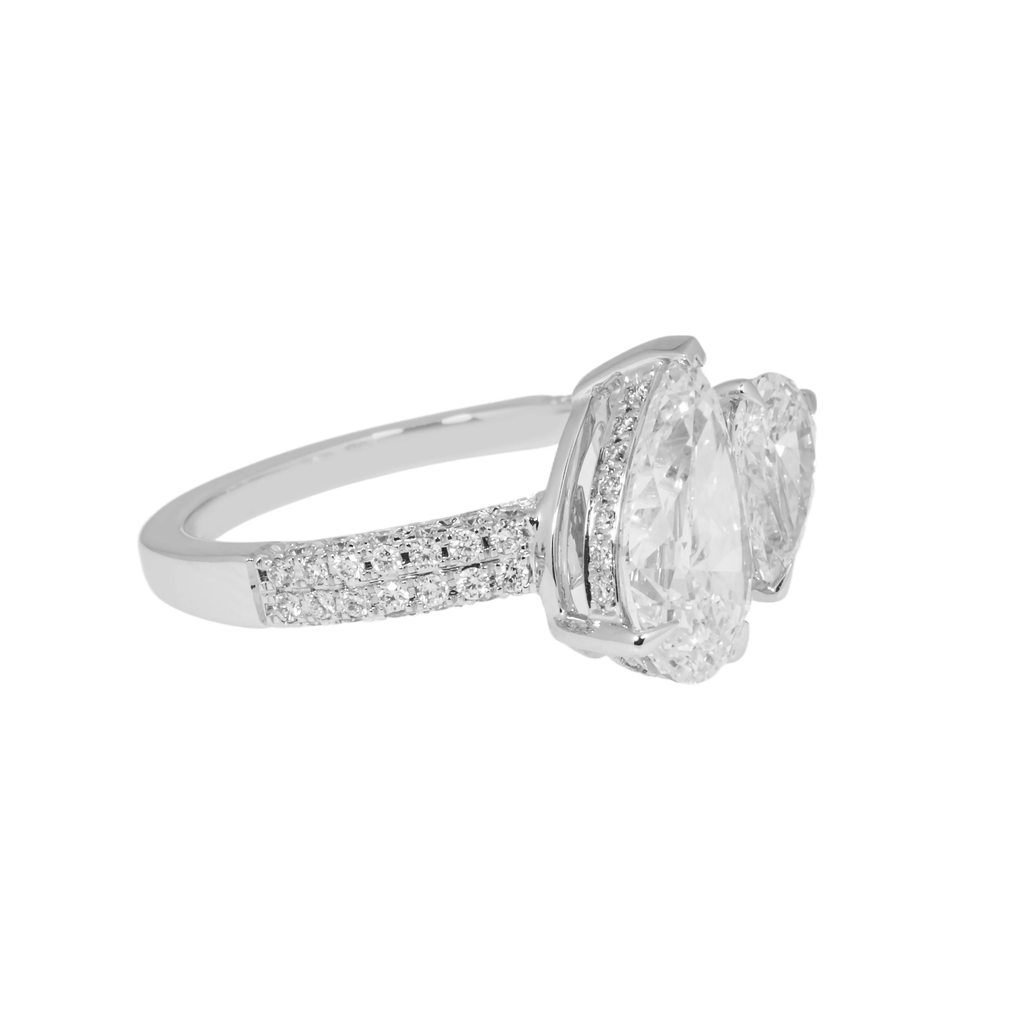 14K White Gold Double Pear Cut Diamond Toi et Moi Ring 2.97ctw - Image 3