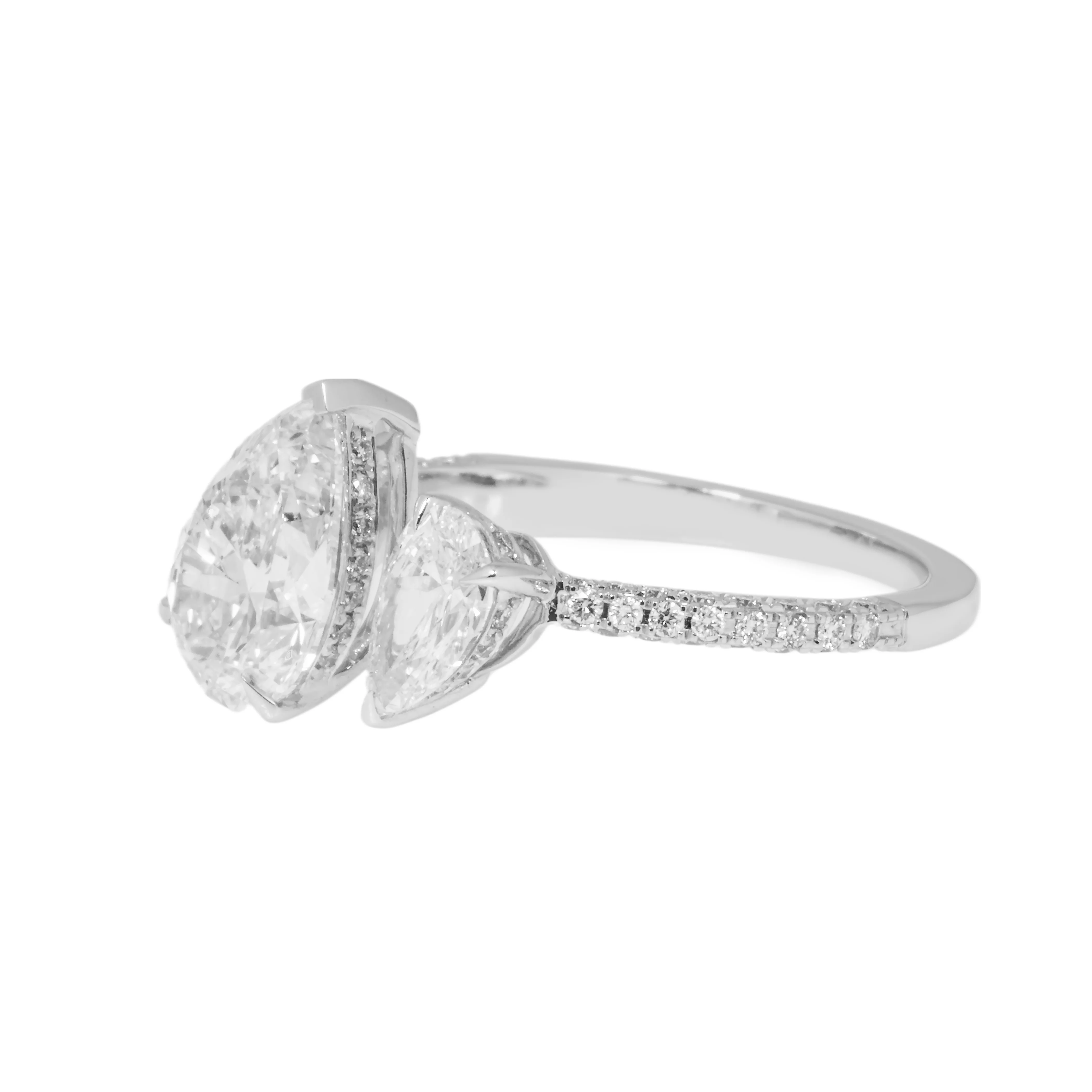 14K White Gold Double Pear Cut Diamond Toi et Moi Ring 2.97ctw - Image 4