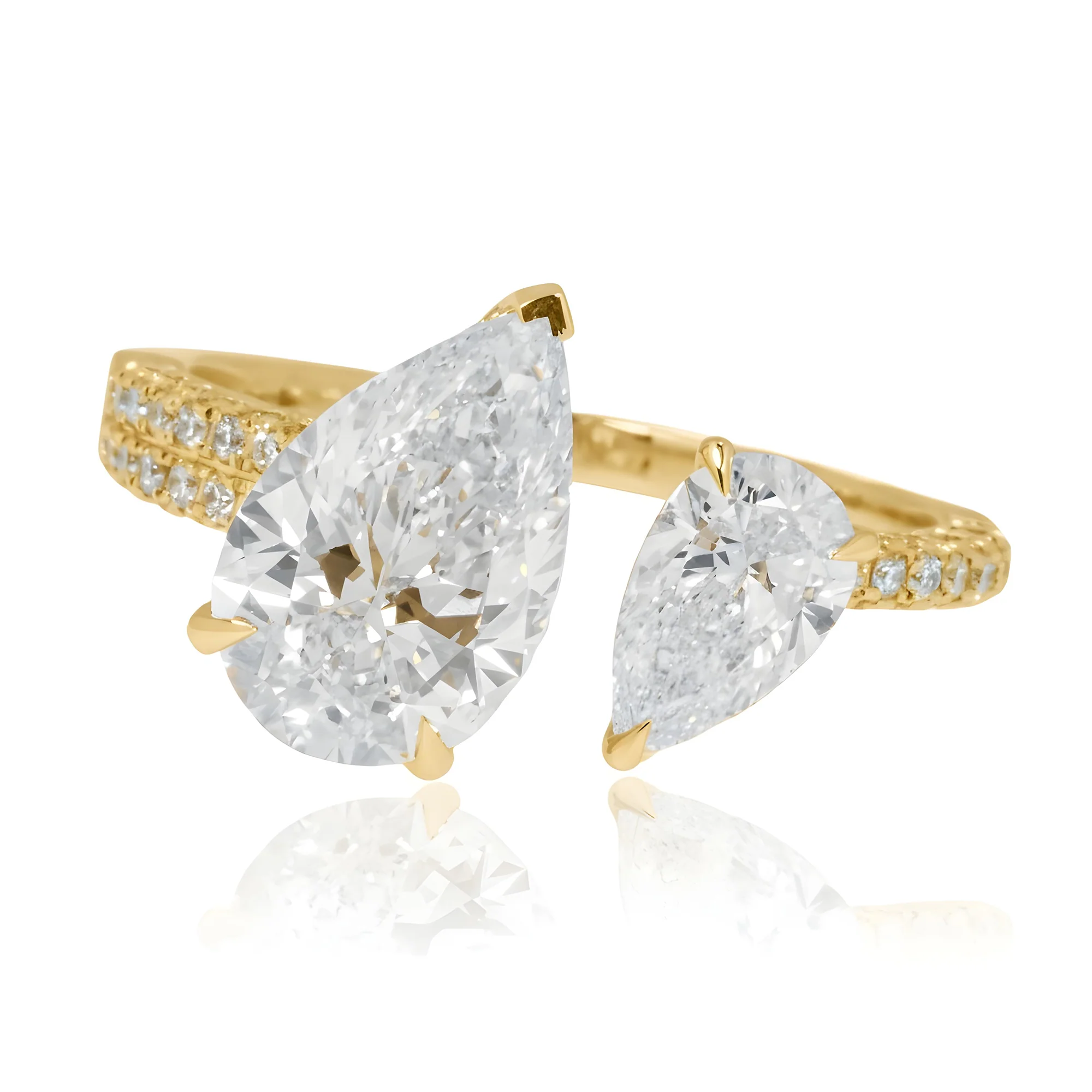 14K White Gold Double Pear Cut Diamond Toi et Moi Ring 2.97ctw - Image 5