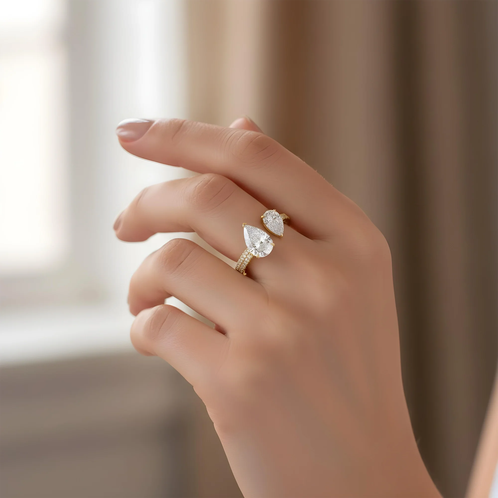 14K White Gold Double Pear Cut Diamond Toi et Moi Ring 2.97ctw - Image 6