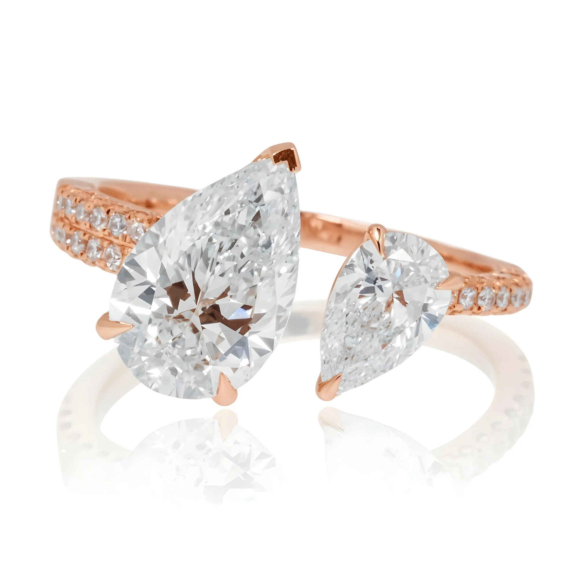 14K White Gold Double Pear Cut Diamond Toi et Moi Ring 2.97ctw - Image 7