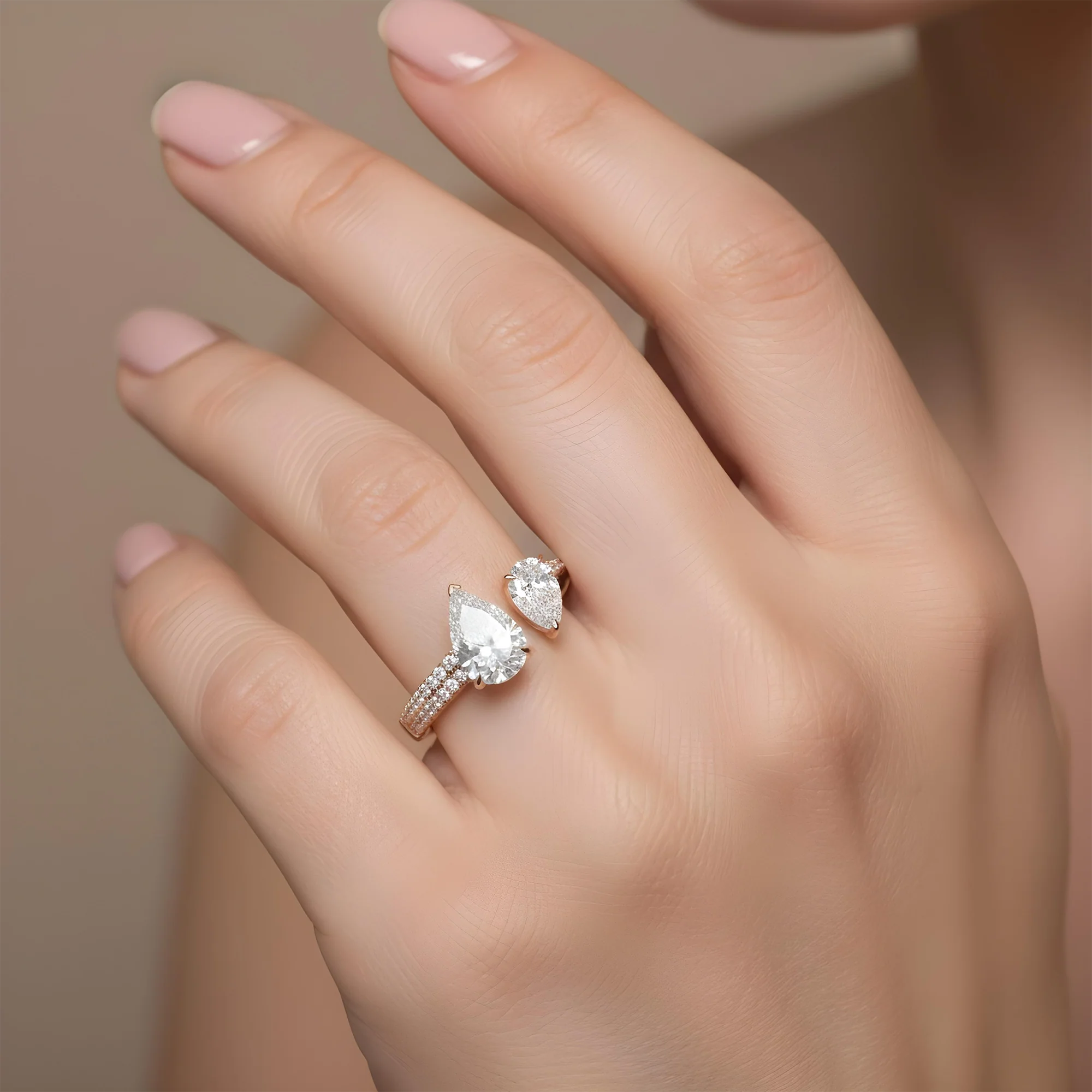 14K White Gold Double Pear Cut Diamond Toi et Moi Ring 2.97ctw - Image 8