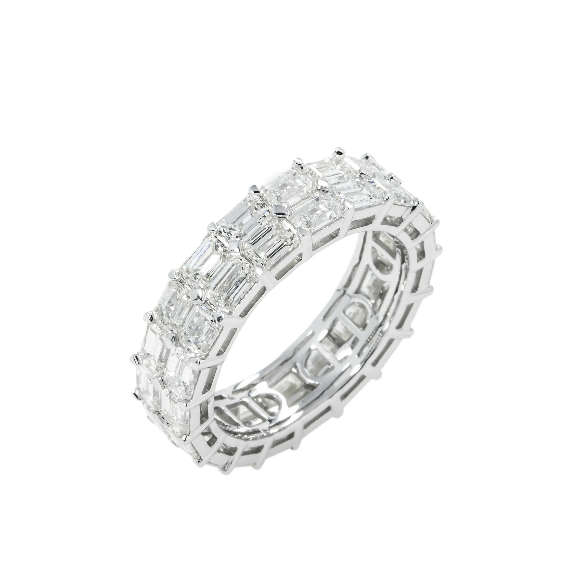 14K White Gold Double Row Emerald Cut Diamond Eternity Ring 7.12ct (size 8) - Image 4