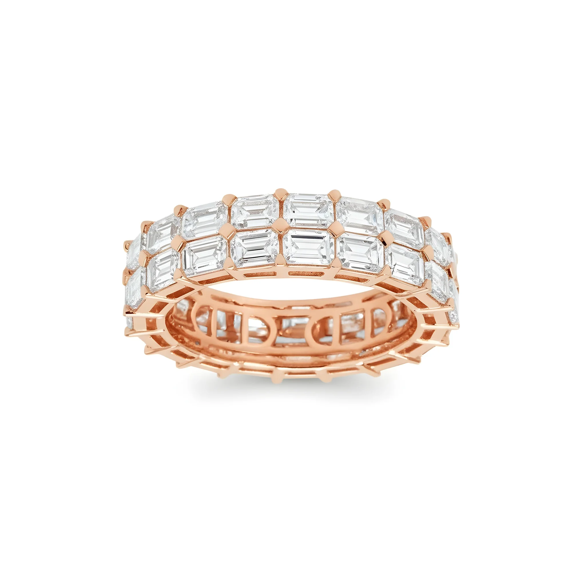 14K White Gold Double Row Emerald Cut Diamond Eternity Ring 7.12ct (size 8) - Image 7