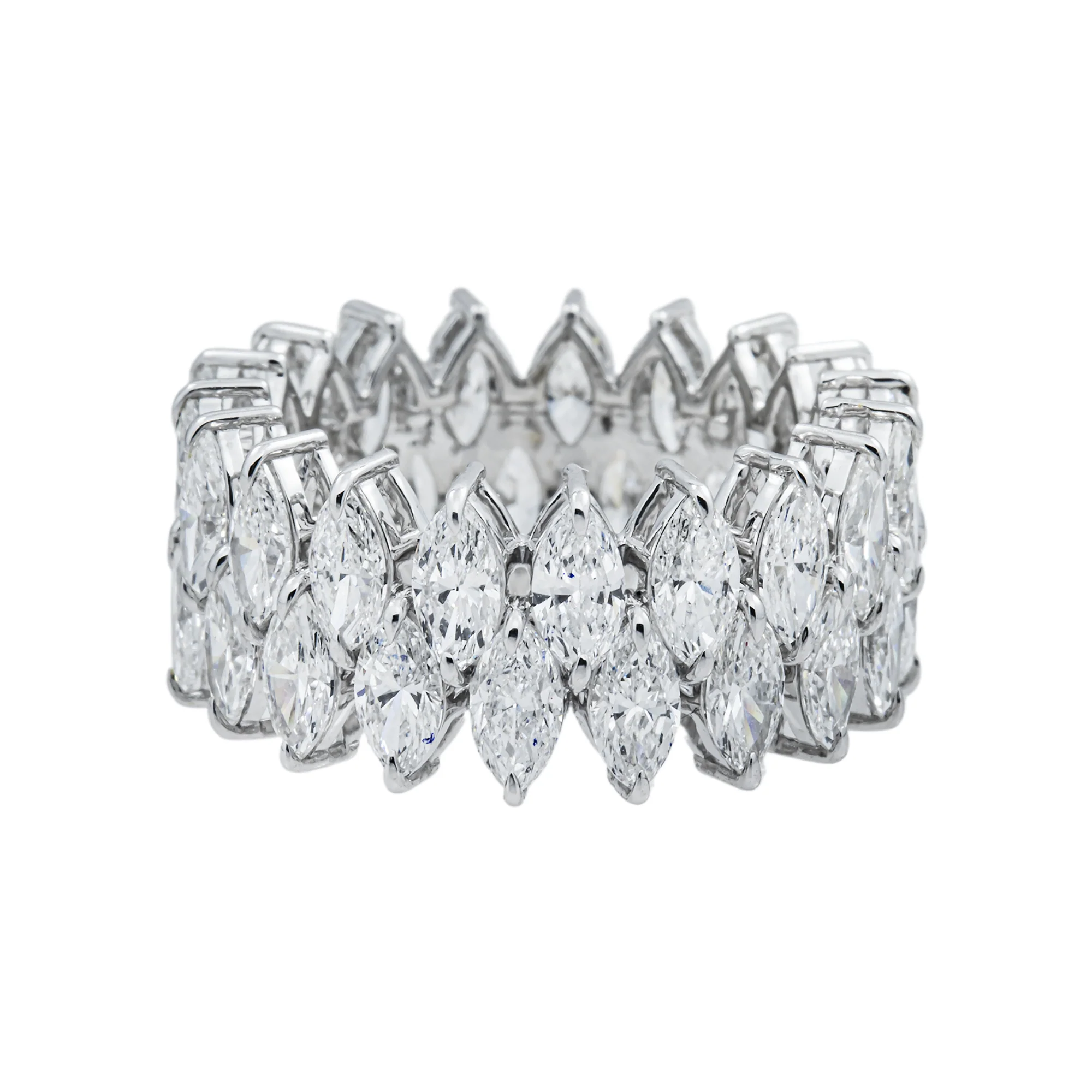 14K White Gold Double Row Marquise Cut Diamond Eternity Ring 6.24ct (Size 6)