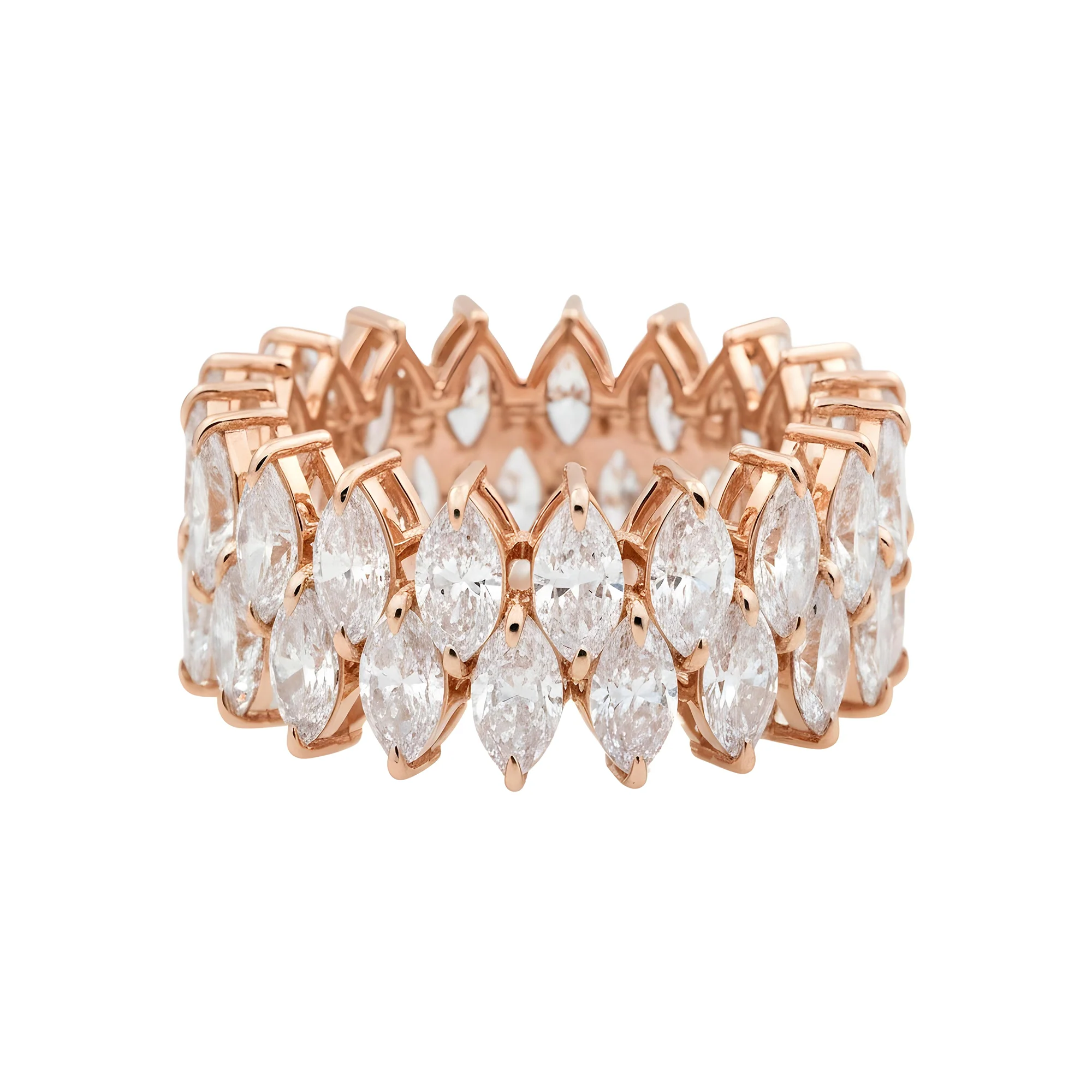 14K White Gold Double Row Marquise Cut Diamond Eternity Ring 6.24ct (Size 6) - Image 7