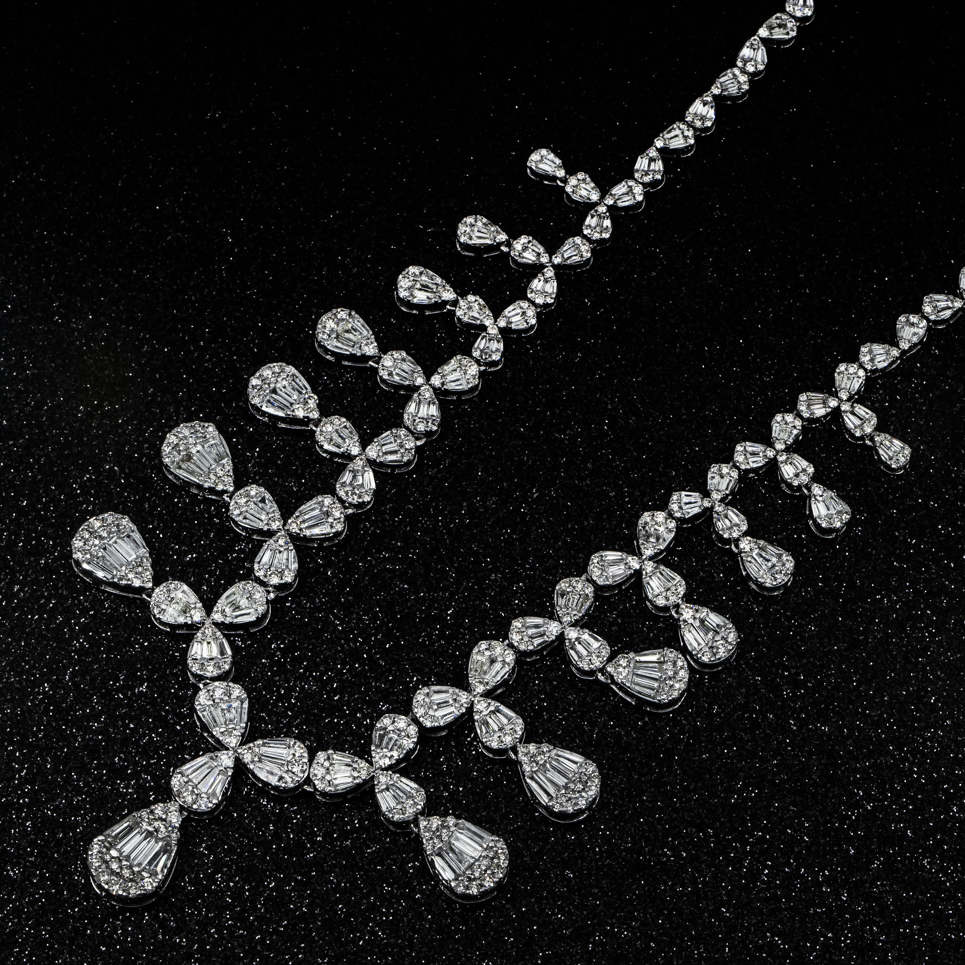 14K White Gold Dripping Vine Diamond Necklace 21.97ct - Image 3