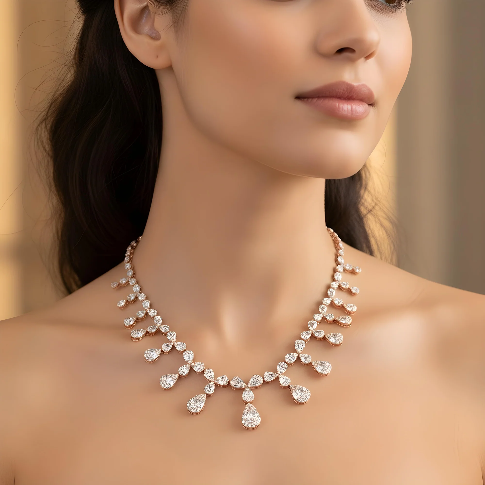 14K White Gold Dripping Vine Diamond Necklace 21.97ct - Image 8