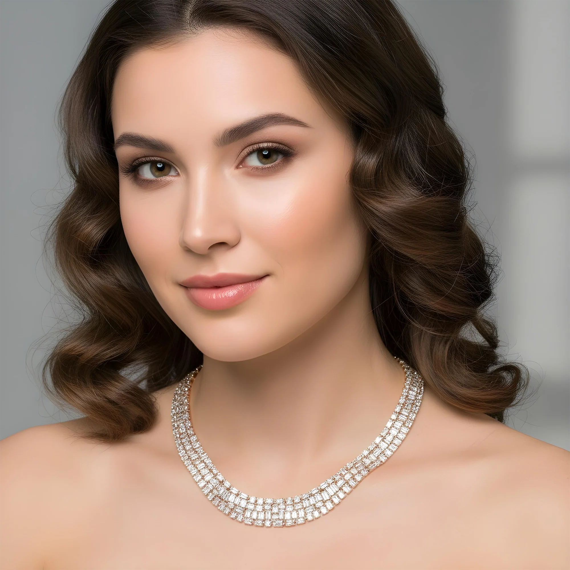 14K White Gold Emerald & Baguette Diamond Necklace 34.60ct - Image 8